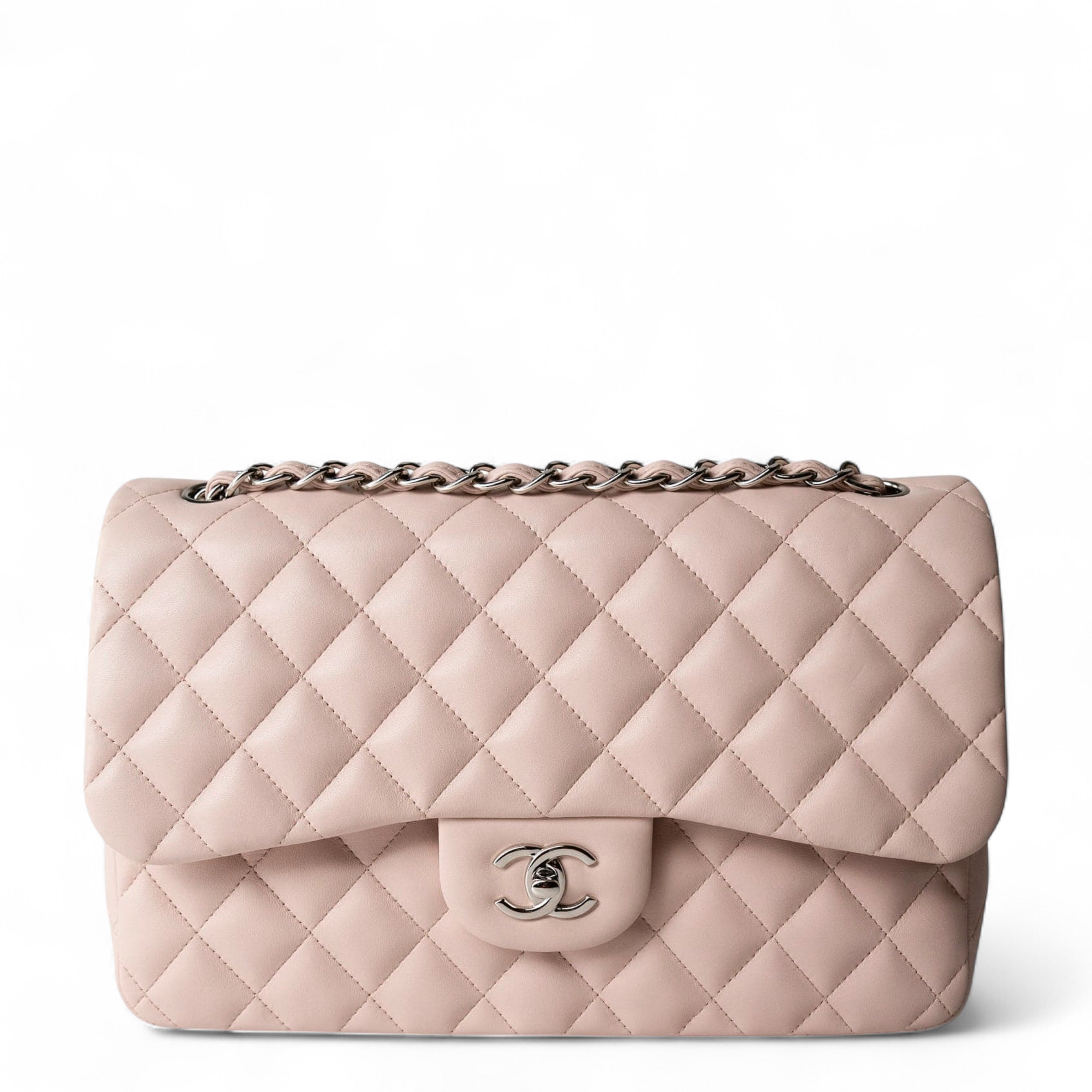 Preowned Chanel Jumbo Classic Flap in Baby Pink Rose Clair Lambskin #13