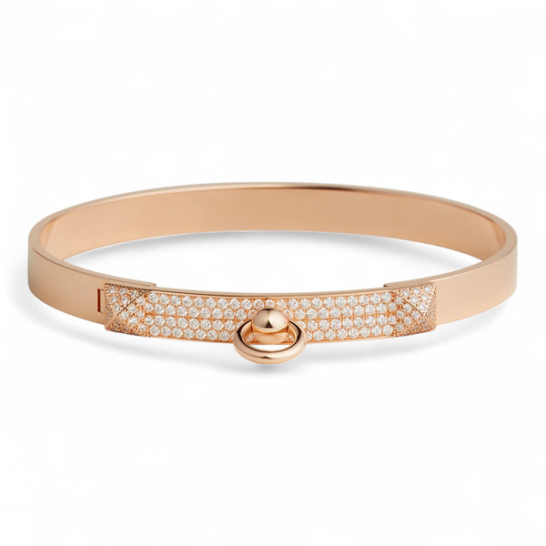 NEW Hermes Collier De Chien Bracelet Rose Gold Full Paved Diamond Smal
