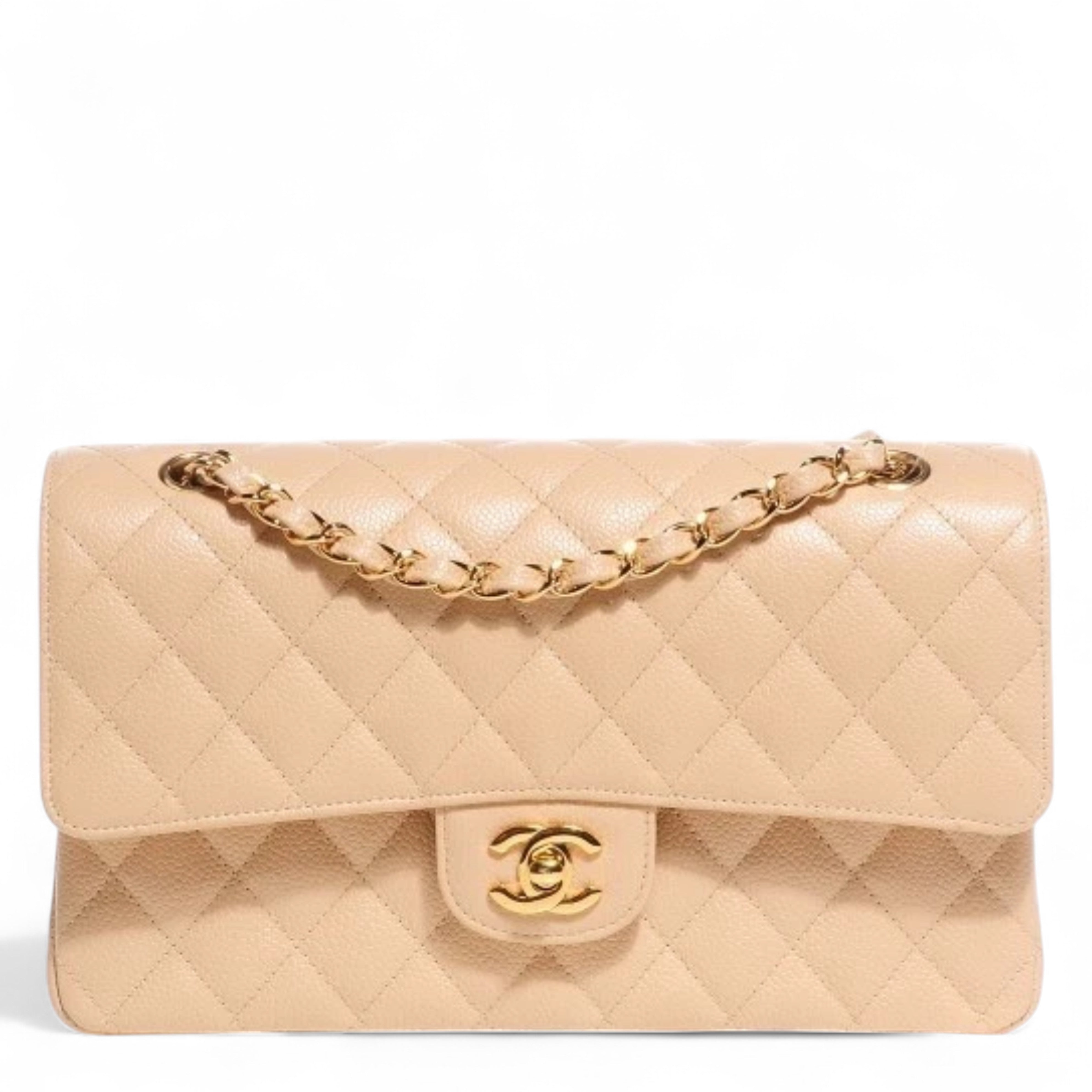 BNIB Chanel Medium Classic Double Flap Bag Beige Clair Grained  Gold Hardware
