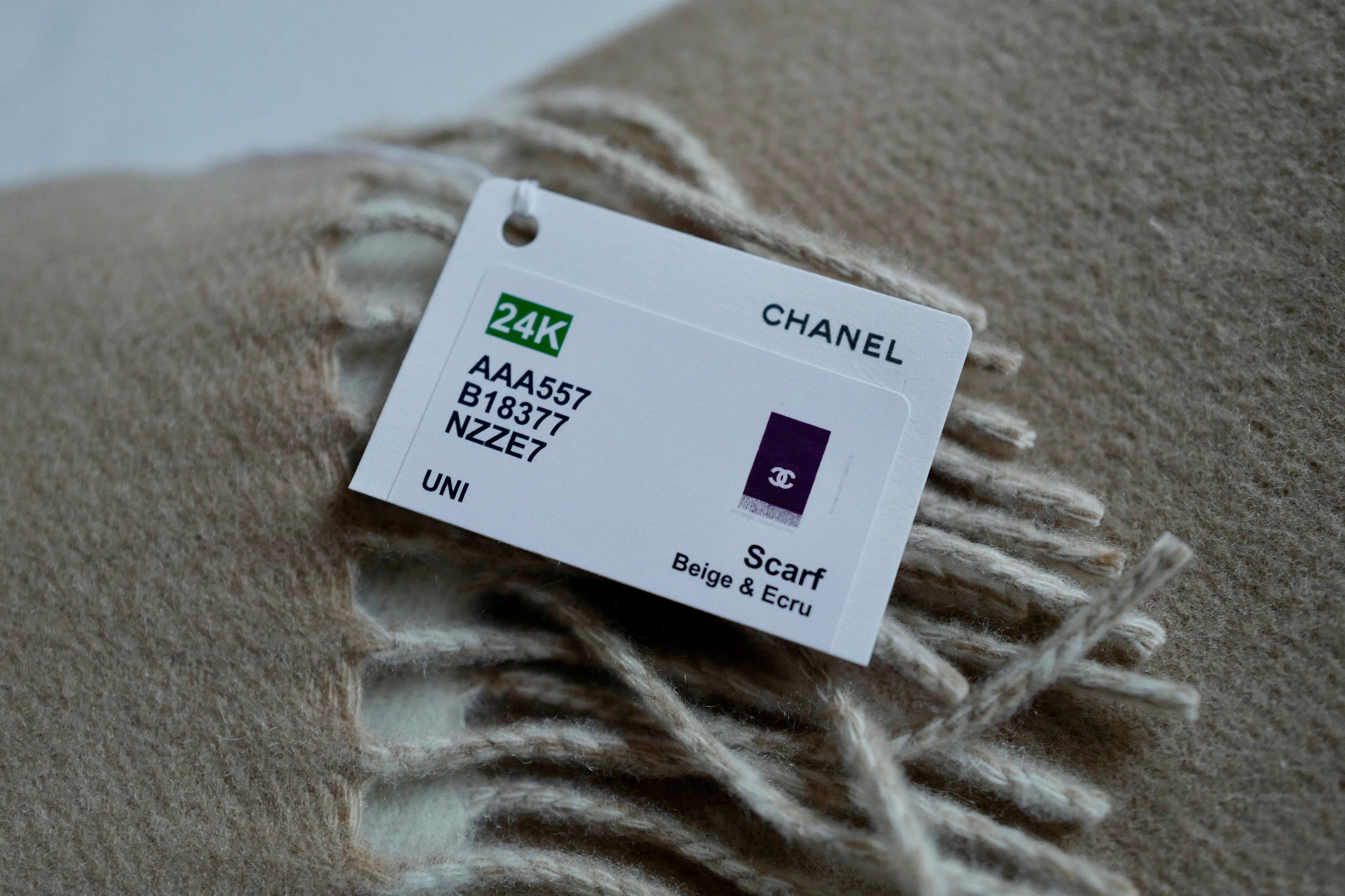 NEW Chanel 24K Coco Neige Cashmere & Shearling Lambskin Shawl in Beige & Ecru