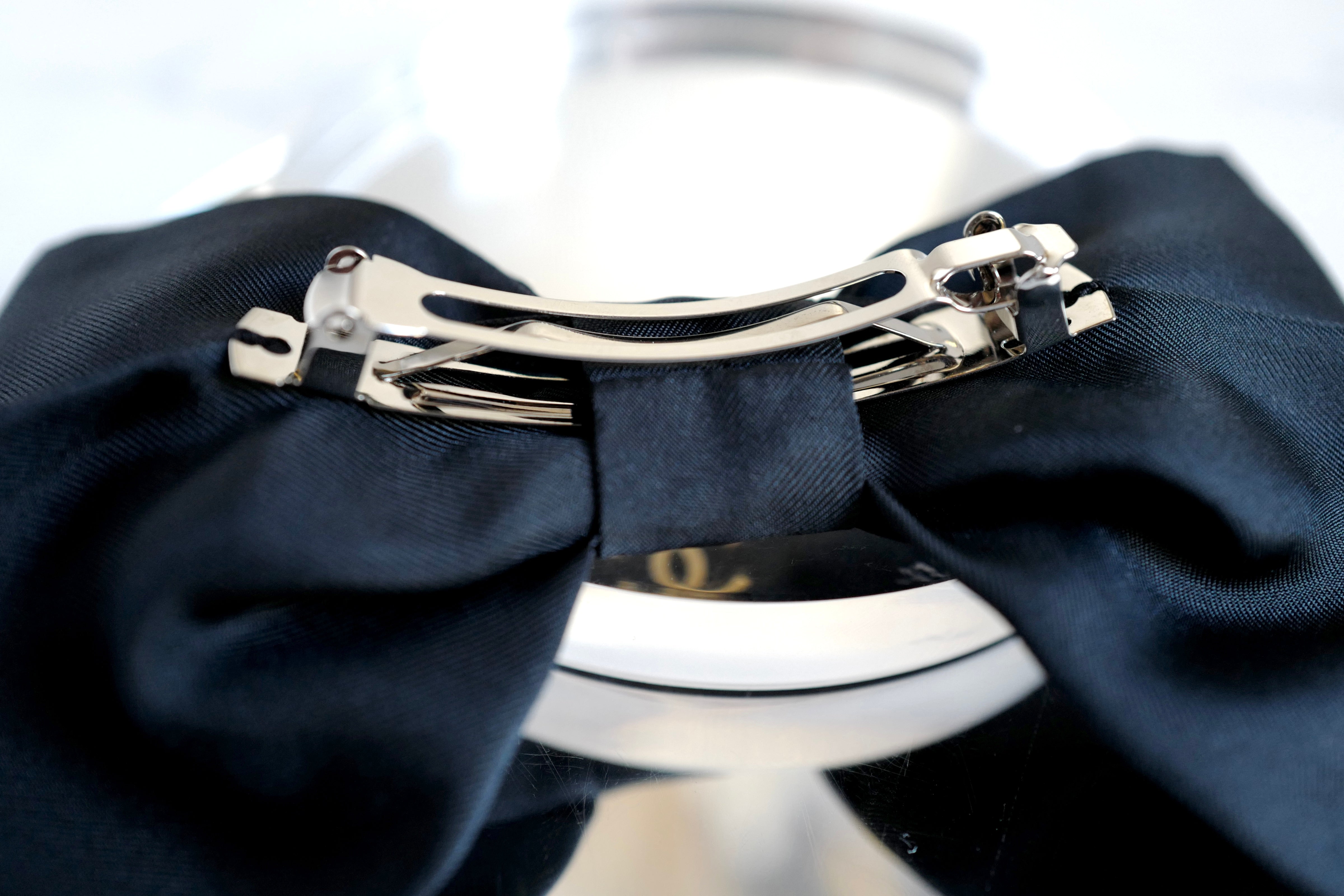 BNIB Chanel Hair Ribbon Silk Twill in Black Satin 24P with Gold CC Logo