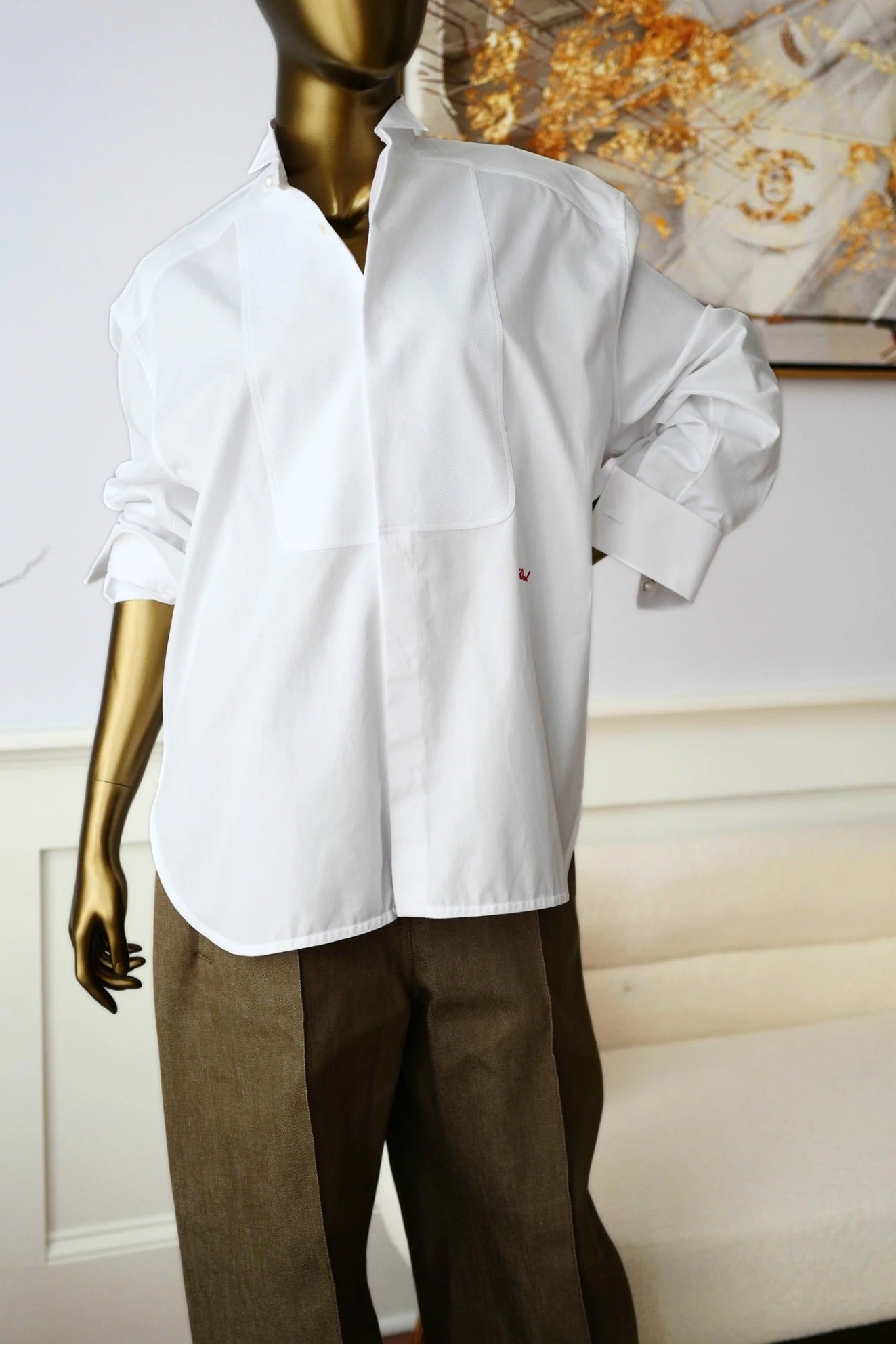 Chanel 26s Long Sleeved Shirt White Cotton with Chain Size 36 Matthieu Blazy’s Spring Summer 2026