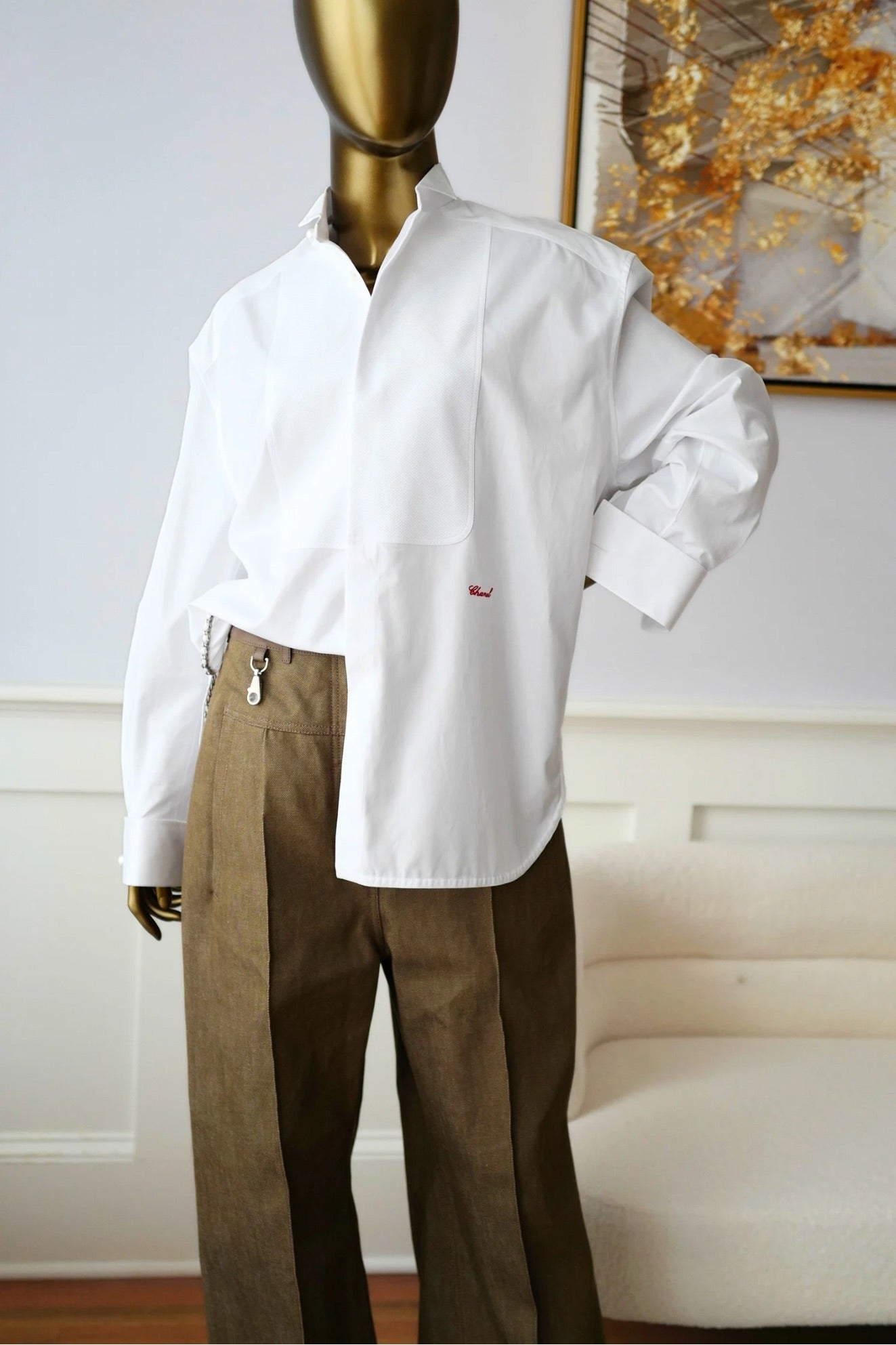 Chanel 26s Long Sleeved Shirt White Cotton with Chain Size 36 Matthieu Blazy’s Spring Summer 2026