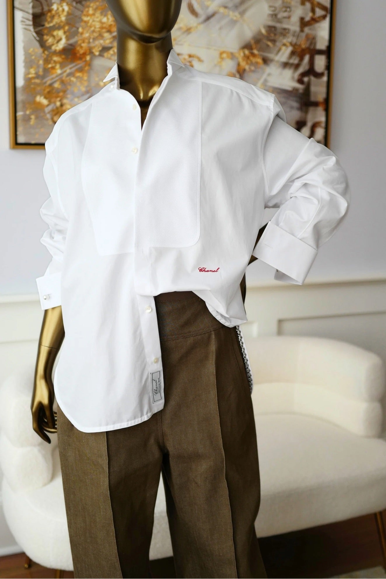 Chanel 26s Long Sleeved Shirt White Cotton with Chain Size 36 Matthieu Blazy’s Spring Summer 2026