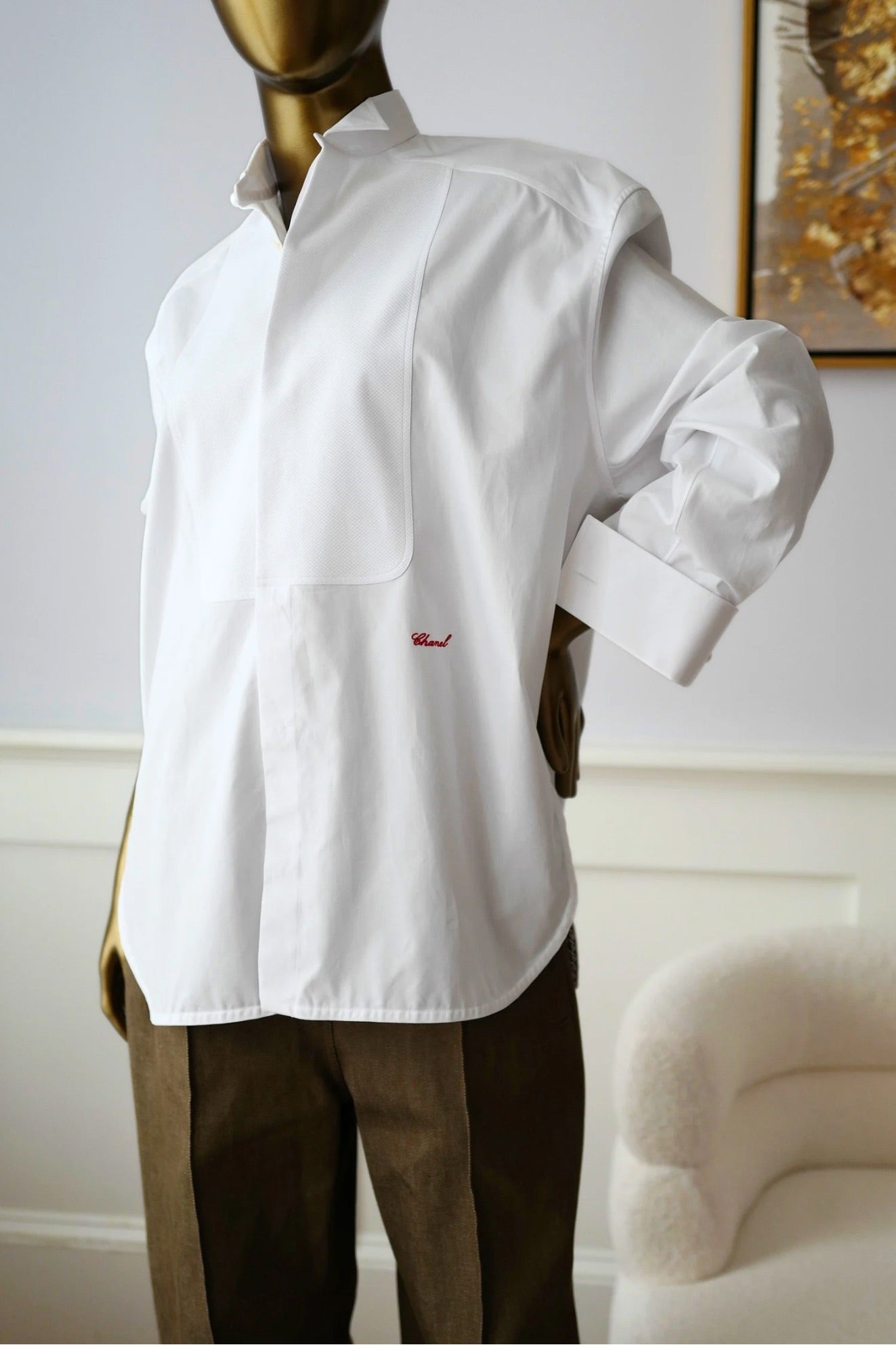 Chanel 26s Long Sleeved Shirt White Cotton with Chain Size 36 Matthieu Blazy’s Spring Summer 2026