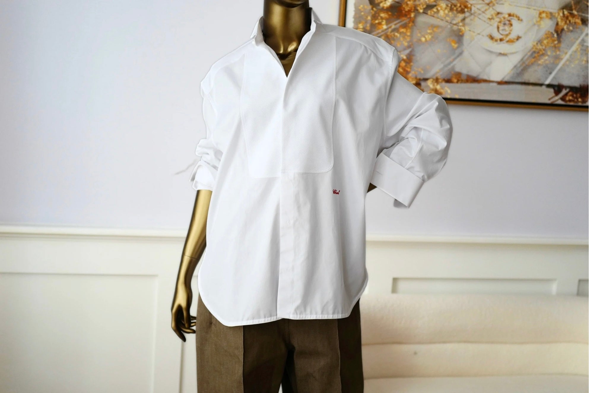 Chanel 26s Long Sleeved Shirt White Cotton with Chain Size 36 Matthieu Blazy’s Spring Summer 2026