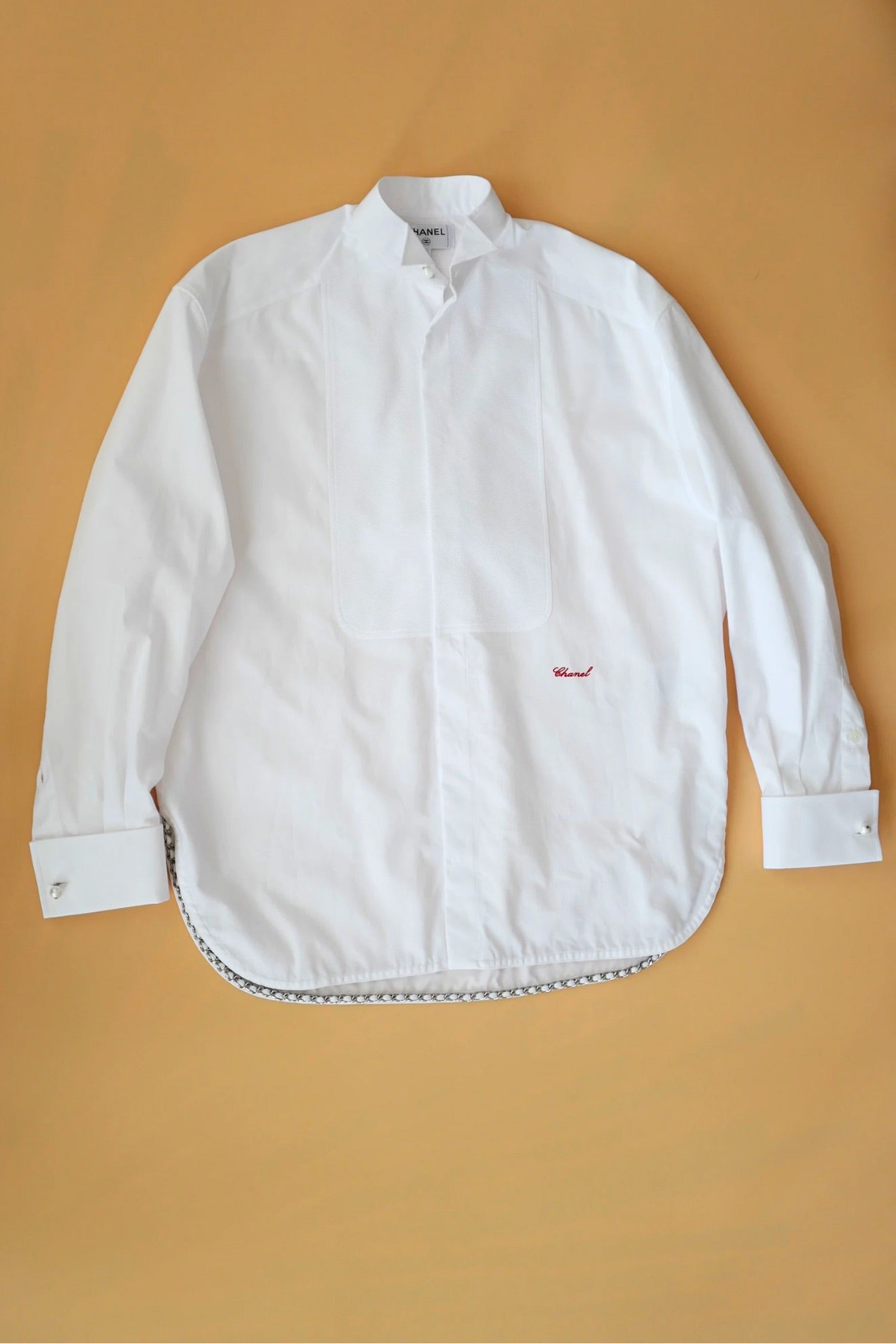 Chanel 26s Long Sleeved Shirt White Cotton with Chain Size 36 Matthieu Blazy’s Spring Summer 2026