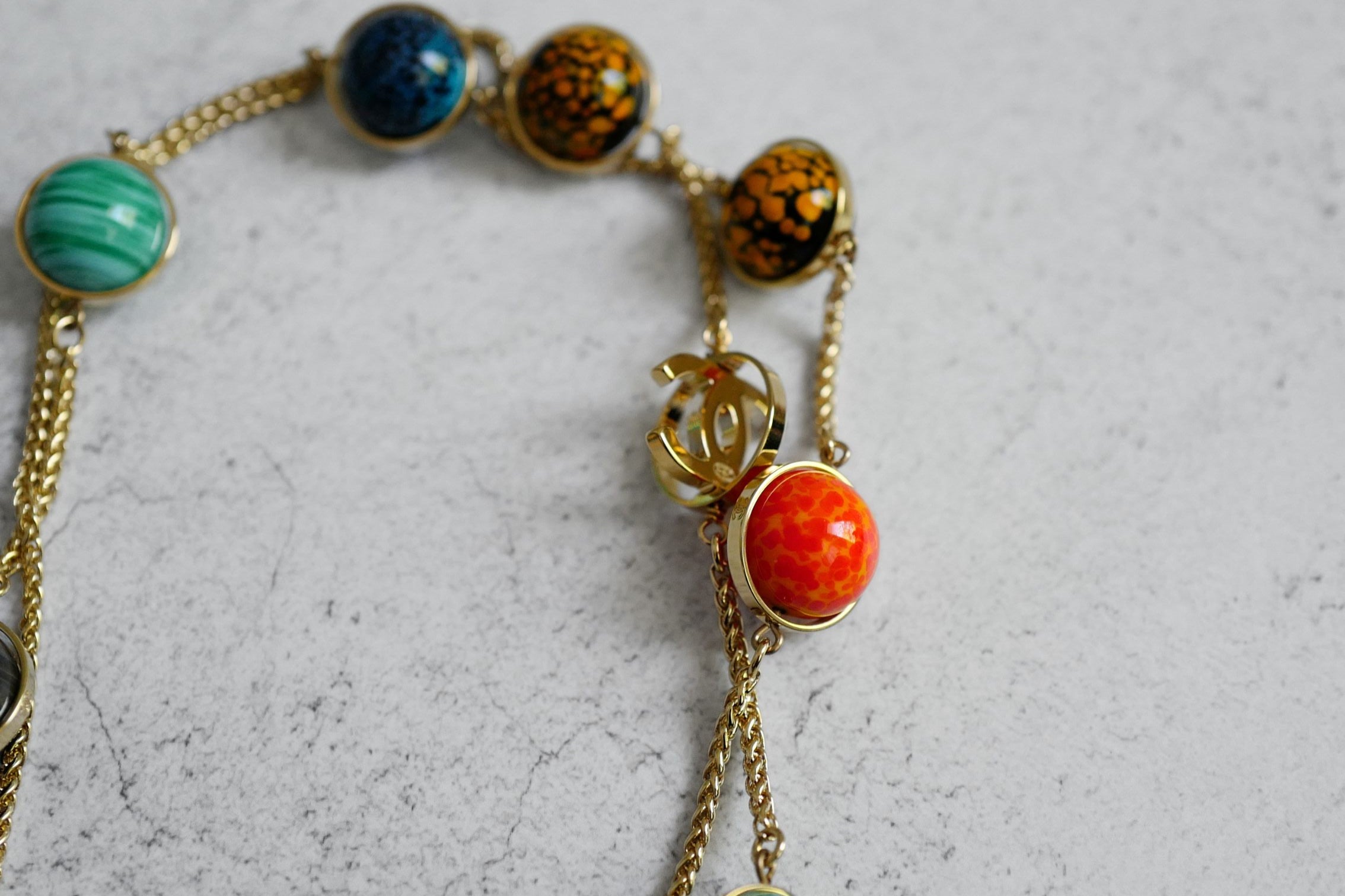 Chanel 26S Long Necklace Gold Multicolour Metal Glass Pearls