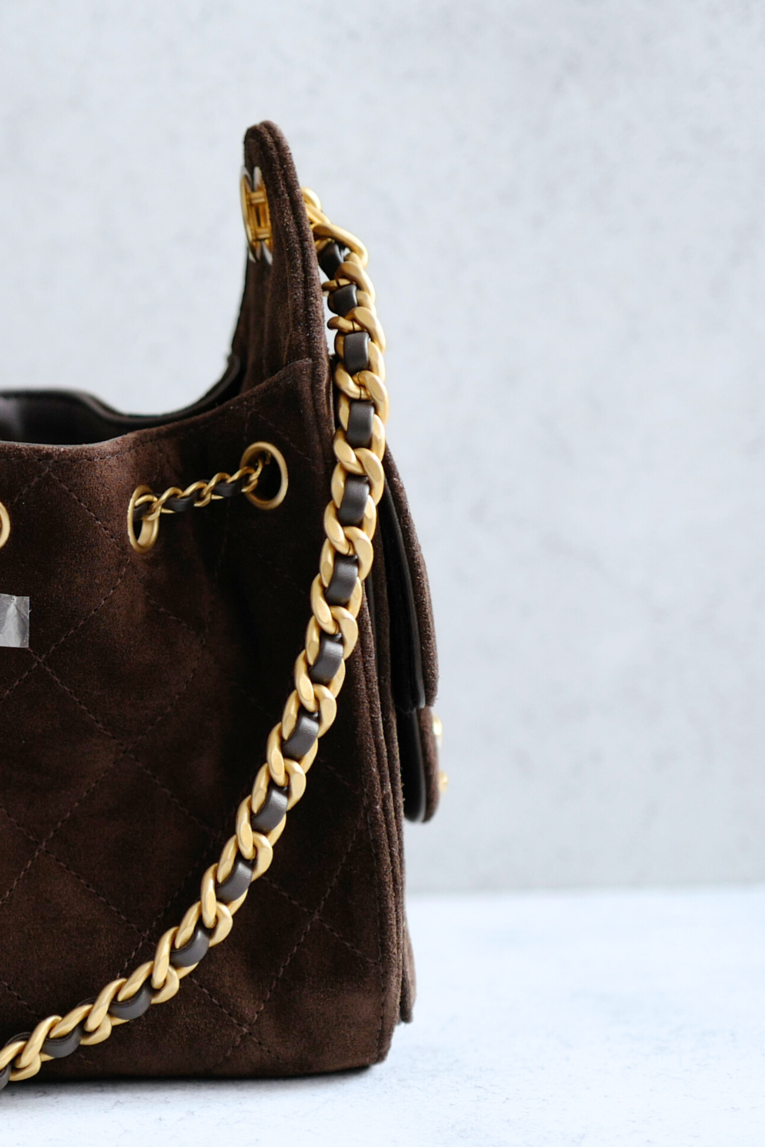Chanel 26C Mini Hobo Shoulder Bag Dark Brown Suede Calfskin Gold Hardware