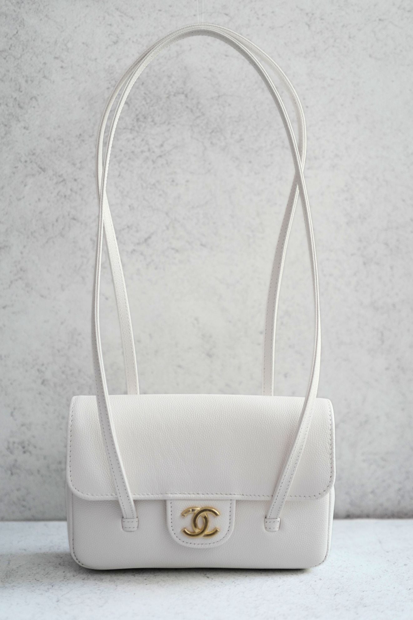 Chanel 26 Preppy Coco 17 Mini White Grained Shiny Calfskin Gold Hardware