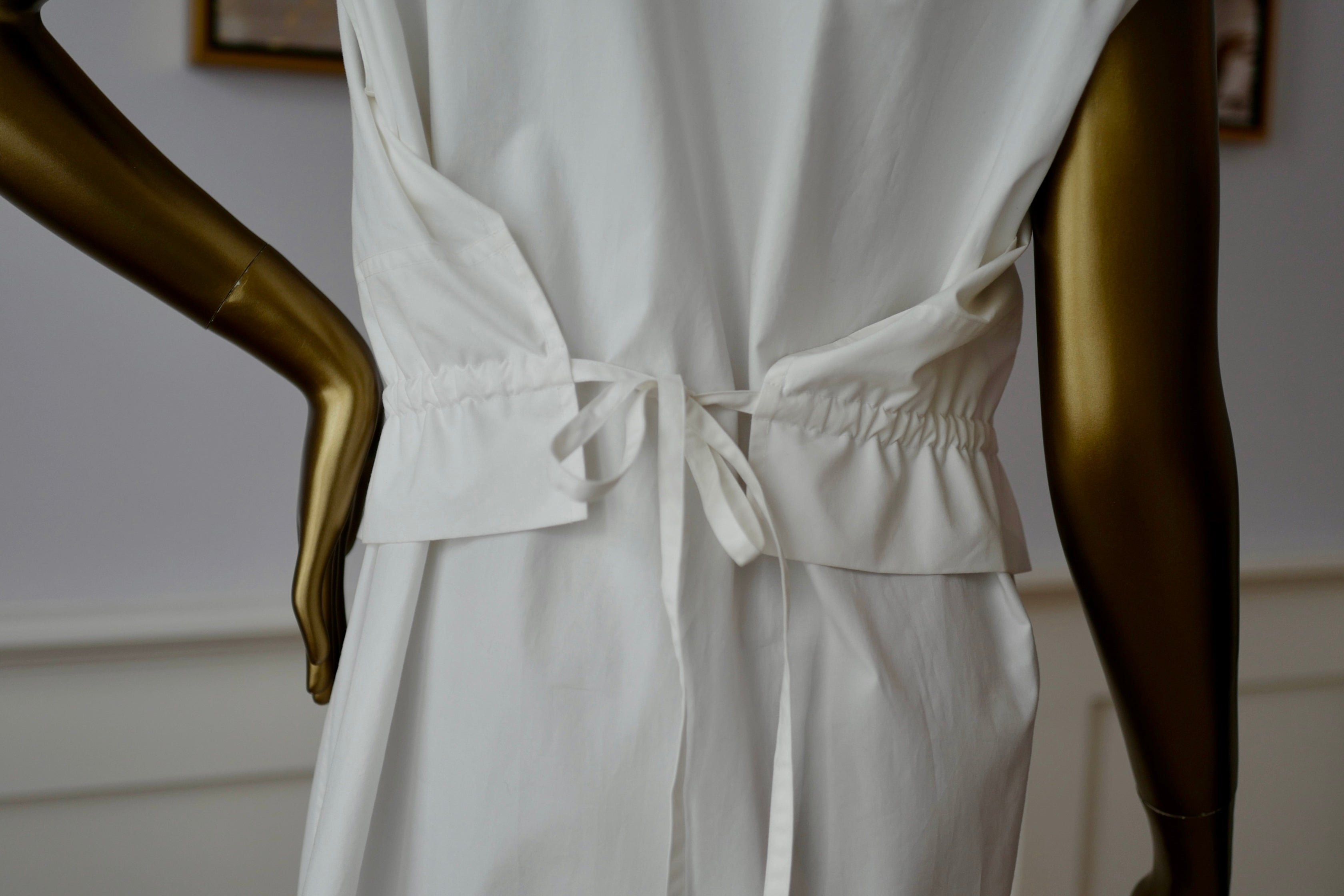 Hermes Robe Inspi Chemise 90 Blanc White Cotton Dress Size 40 NEW
