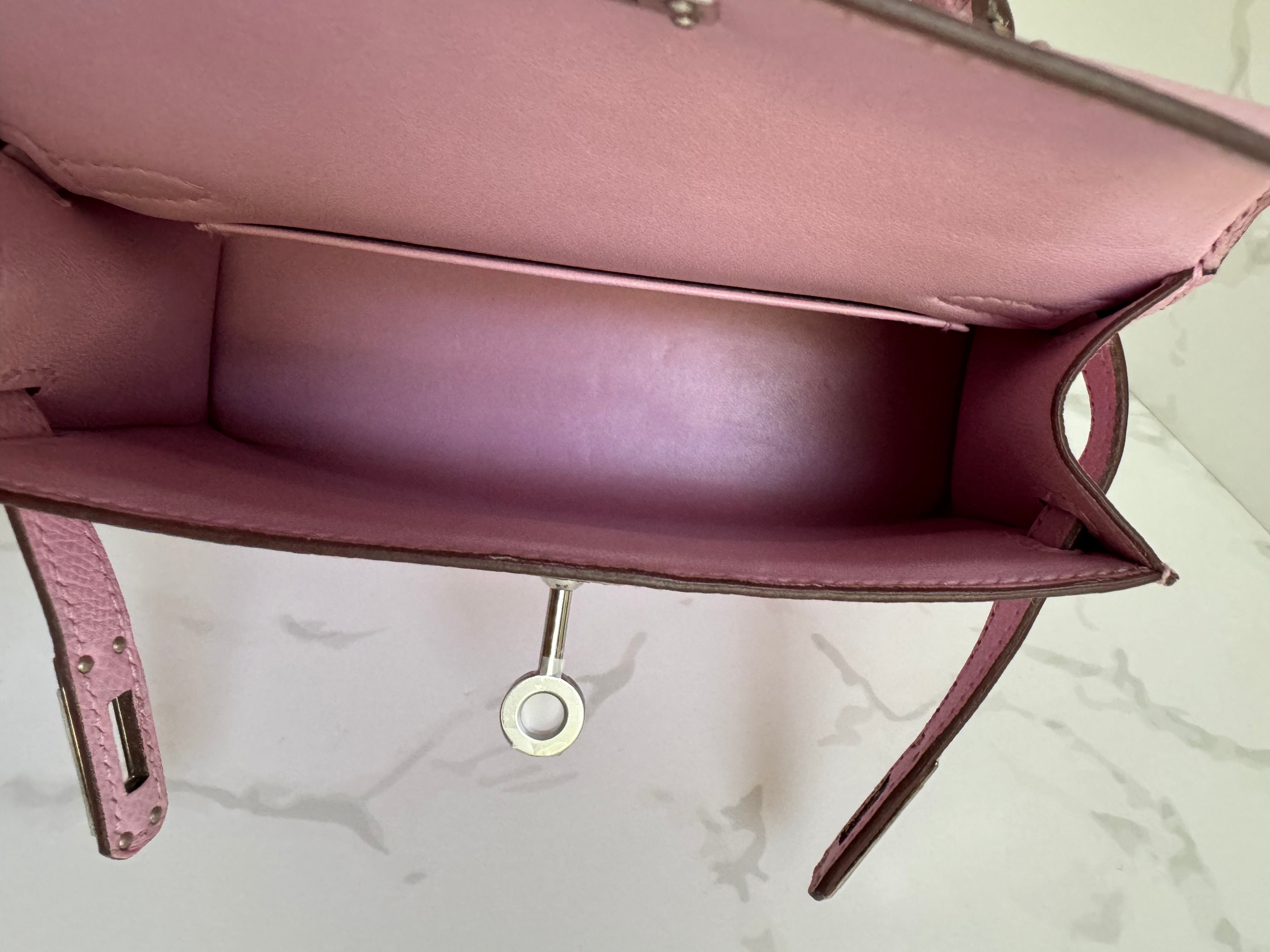 Hermes Mini Kelly Mauve Sylvestre epsom Palladium Hardware