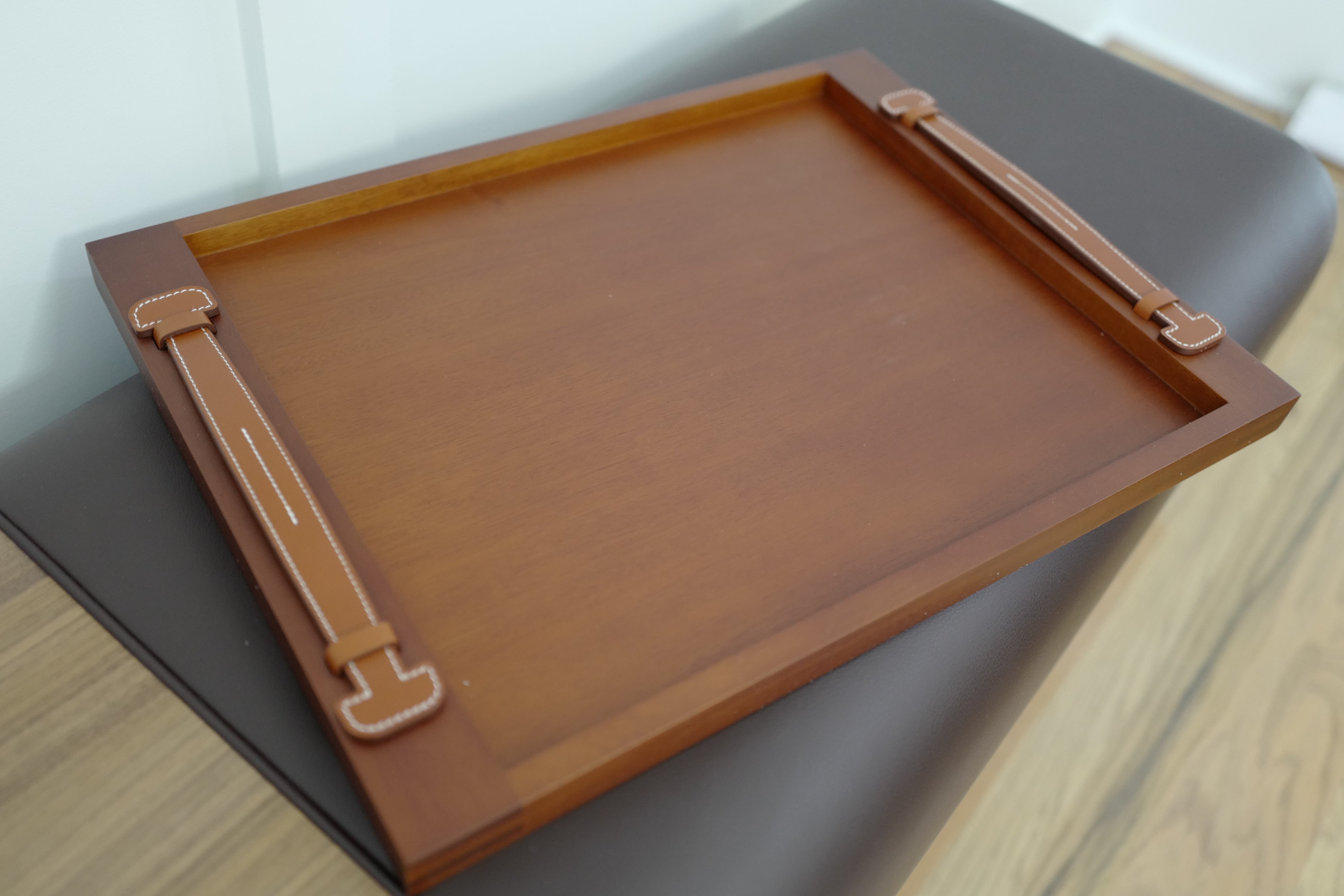 New Hermes Etriviere Tray in solid natural mahogany/ brique