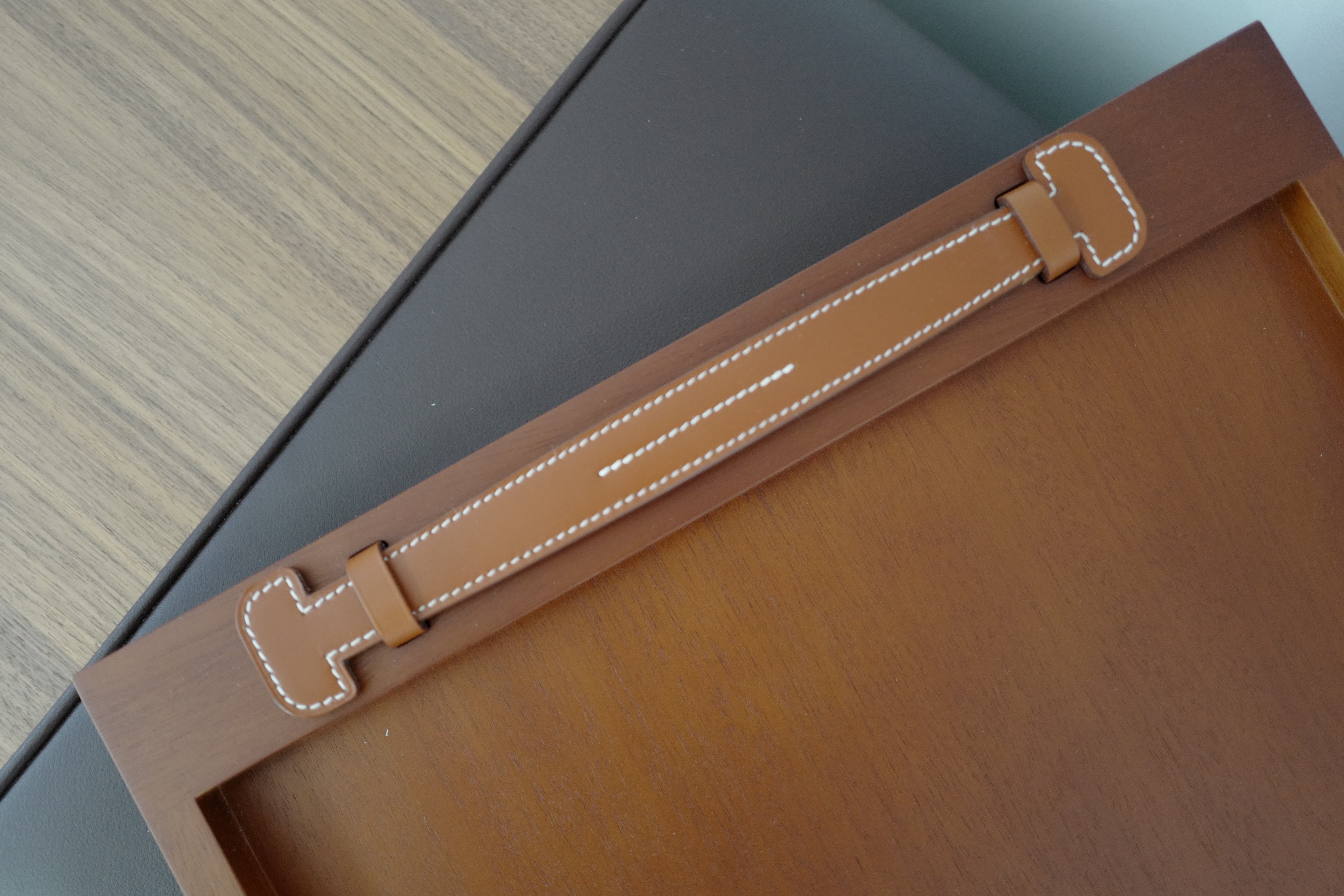 New Hermes Etriviere Tray in solid natural mahogany/ brique