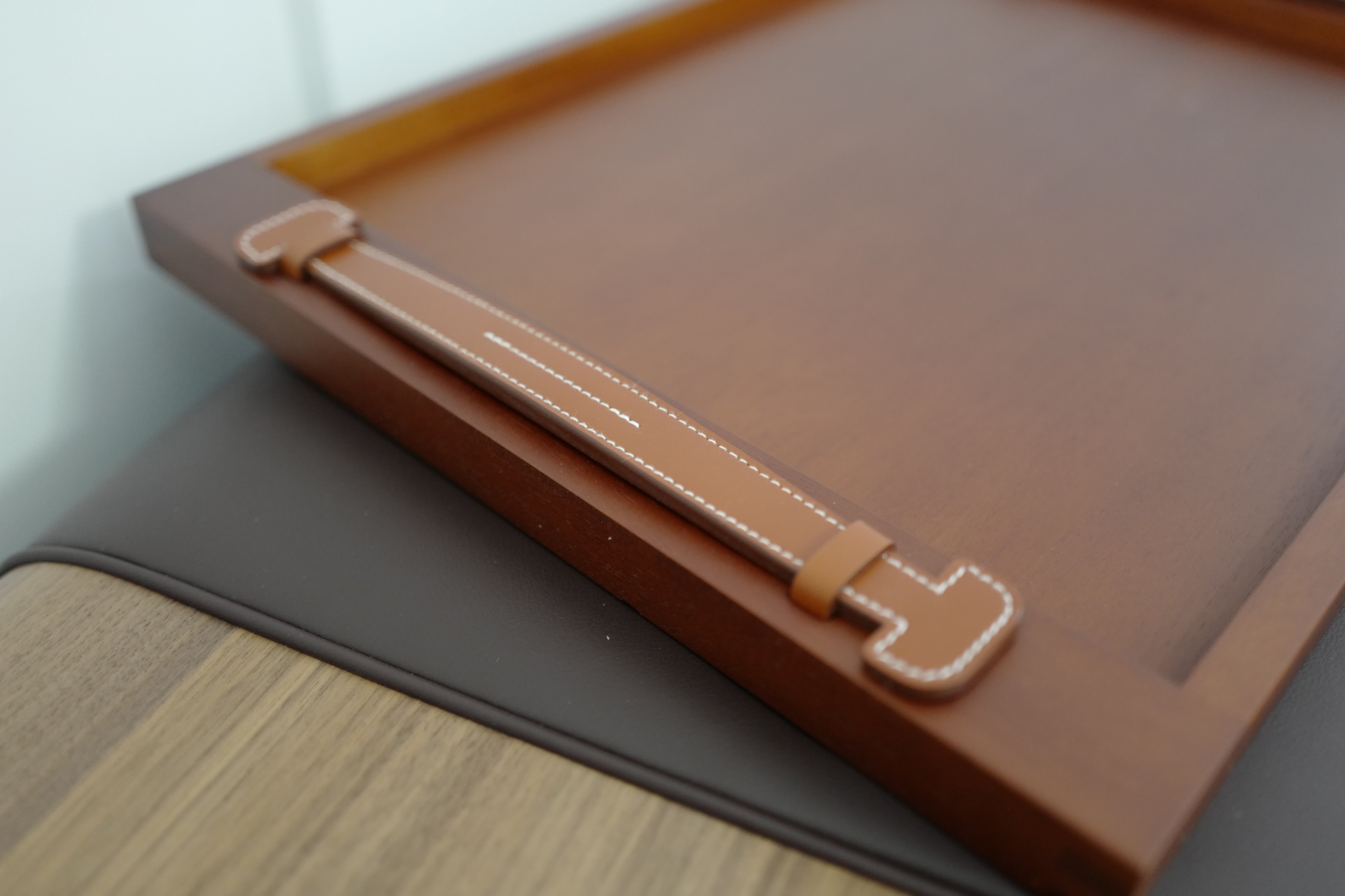 New Hermes Etriviere Tray in solid natural mahogany/ brique