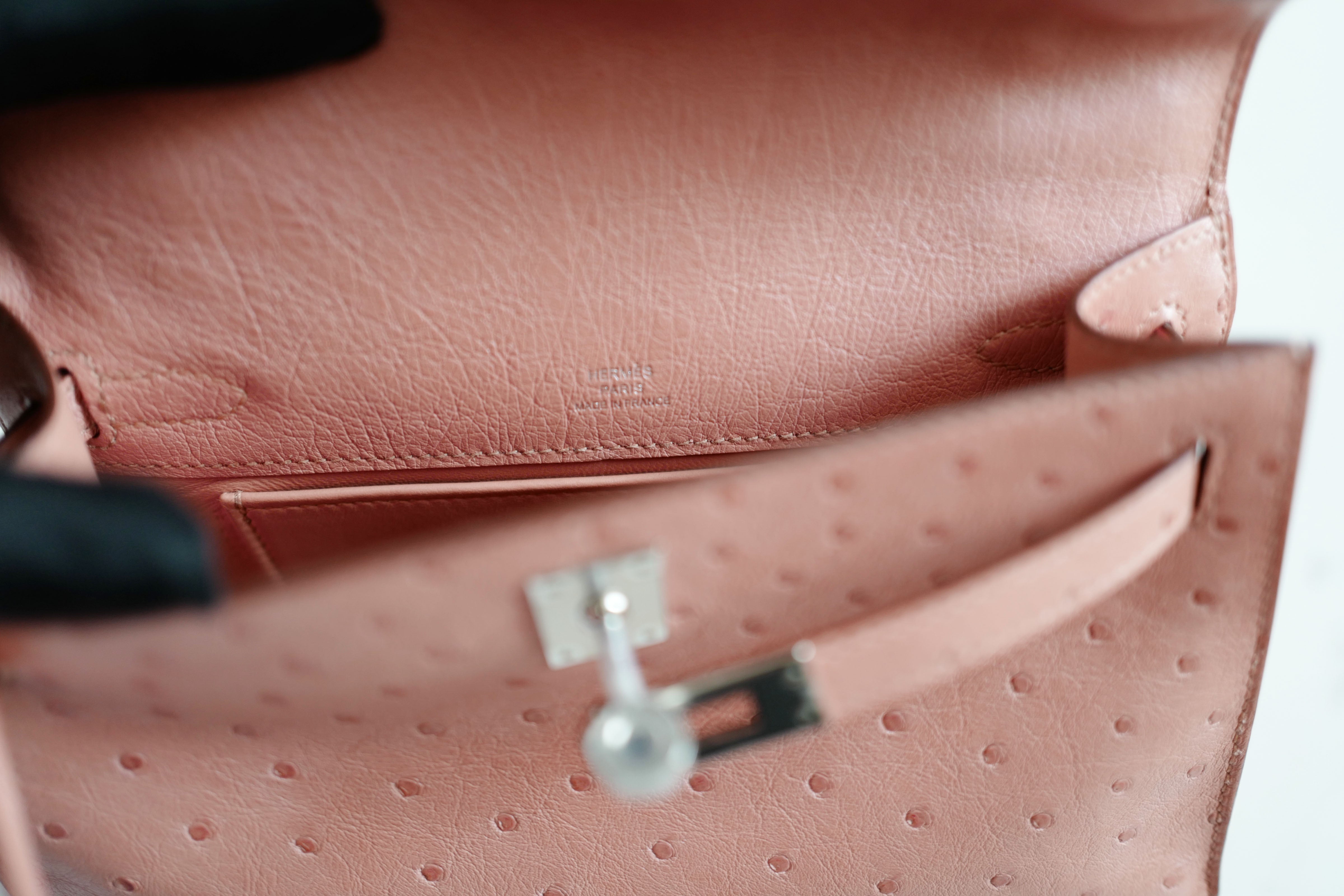 BNIB Hermès Kelly Pochette Clutch Terre Cuite Ostrich with Palladium Hardware