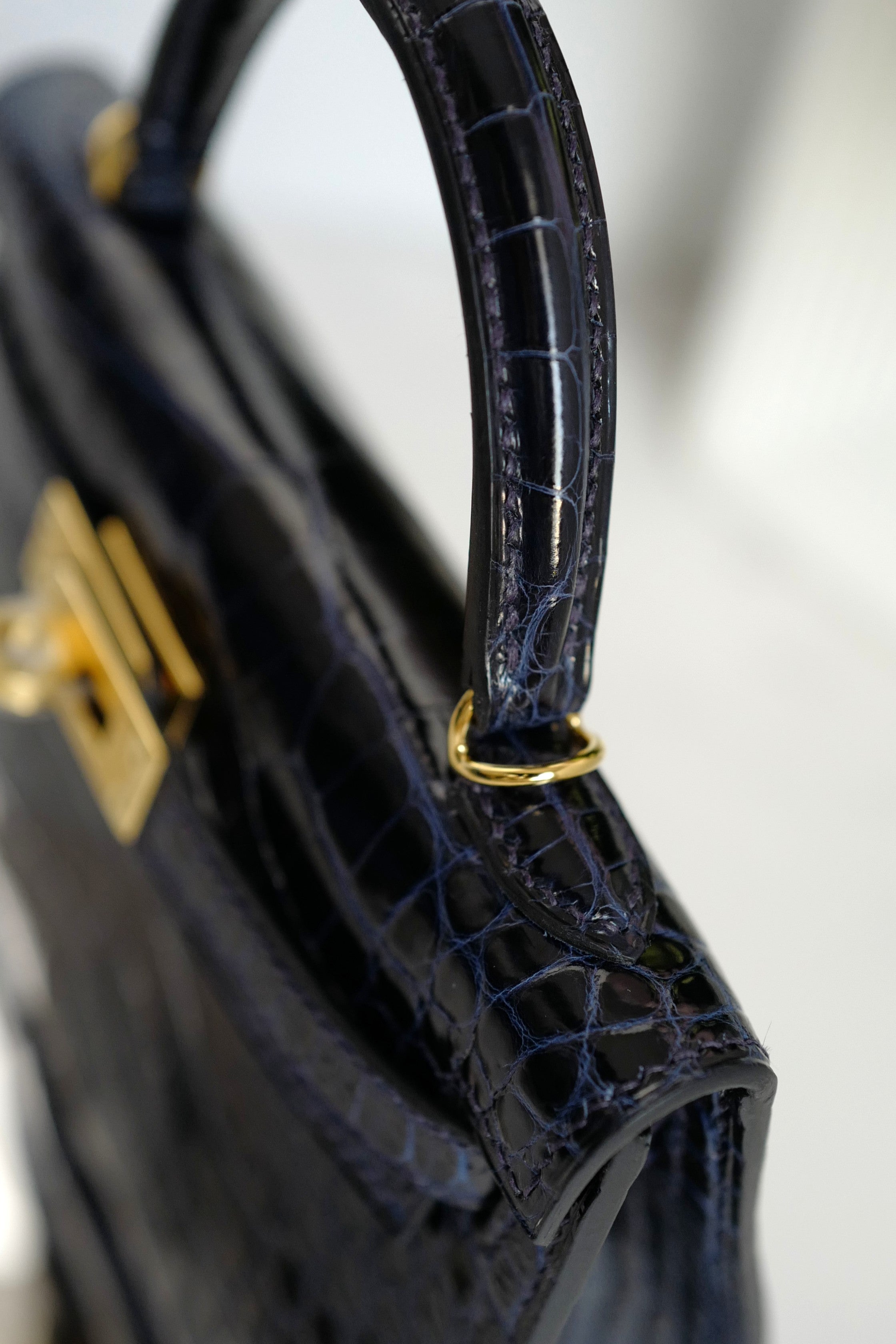 BNIB Hermes Mini Kelly Marine Shiny Alligator Gold Hardware