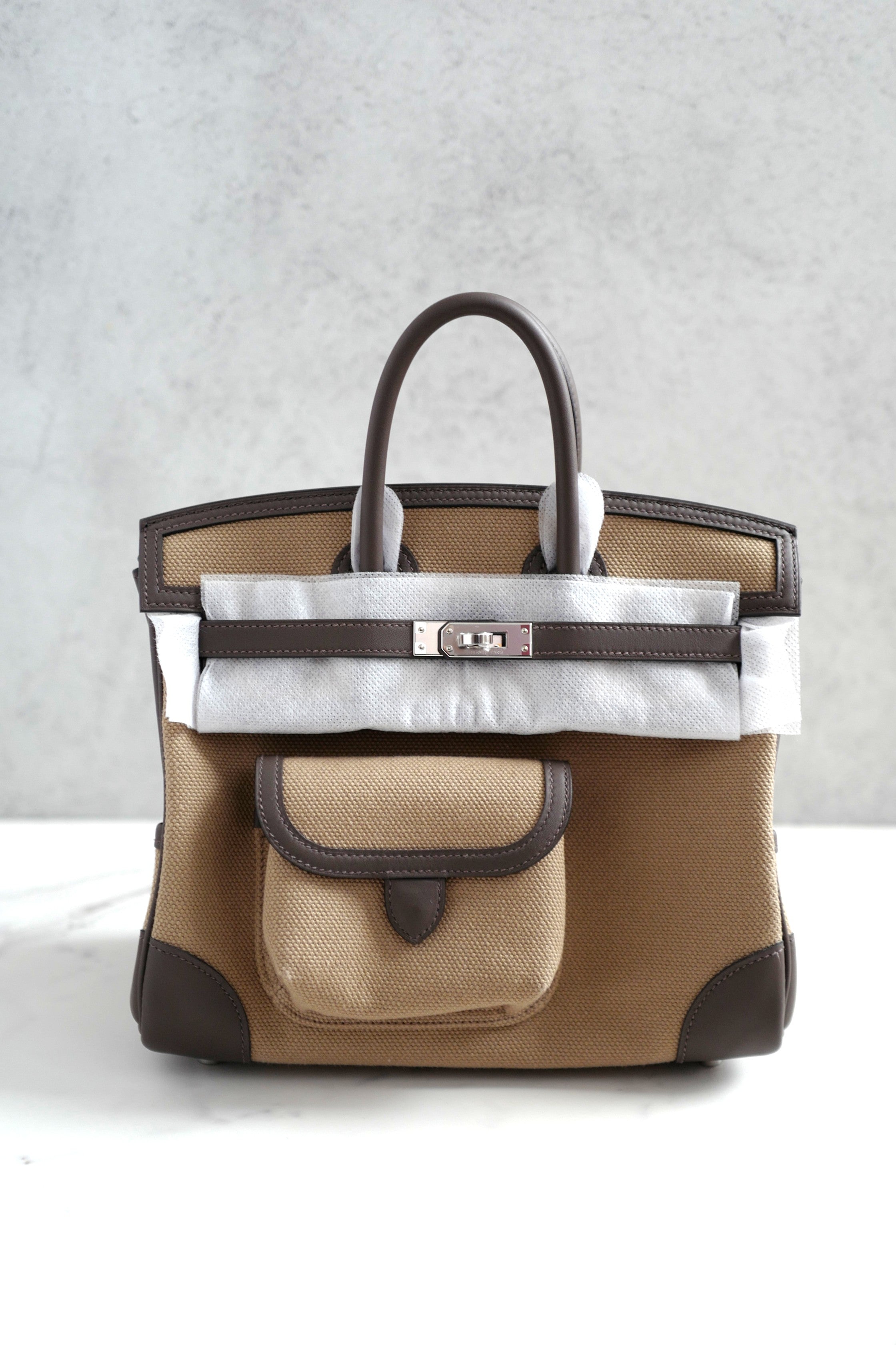 BNIB HERMÈS Birkin Cargo 25 Ecorce/Mousse Canvas with Palladium HW K Stamp 2025