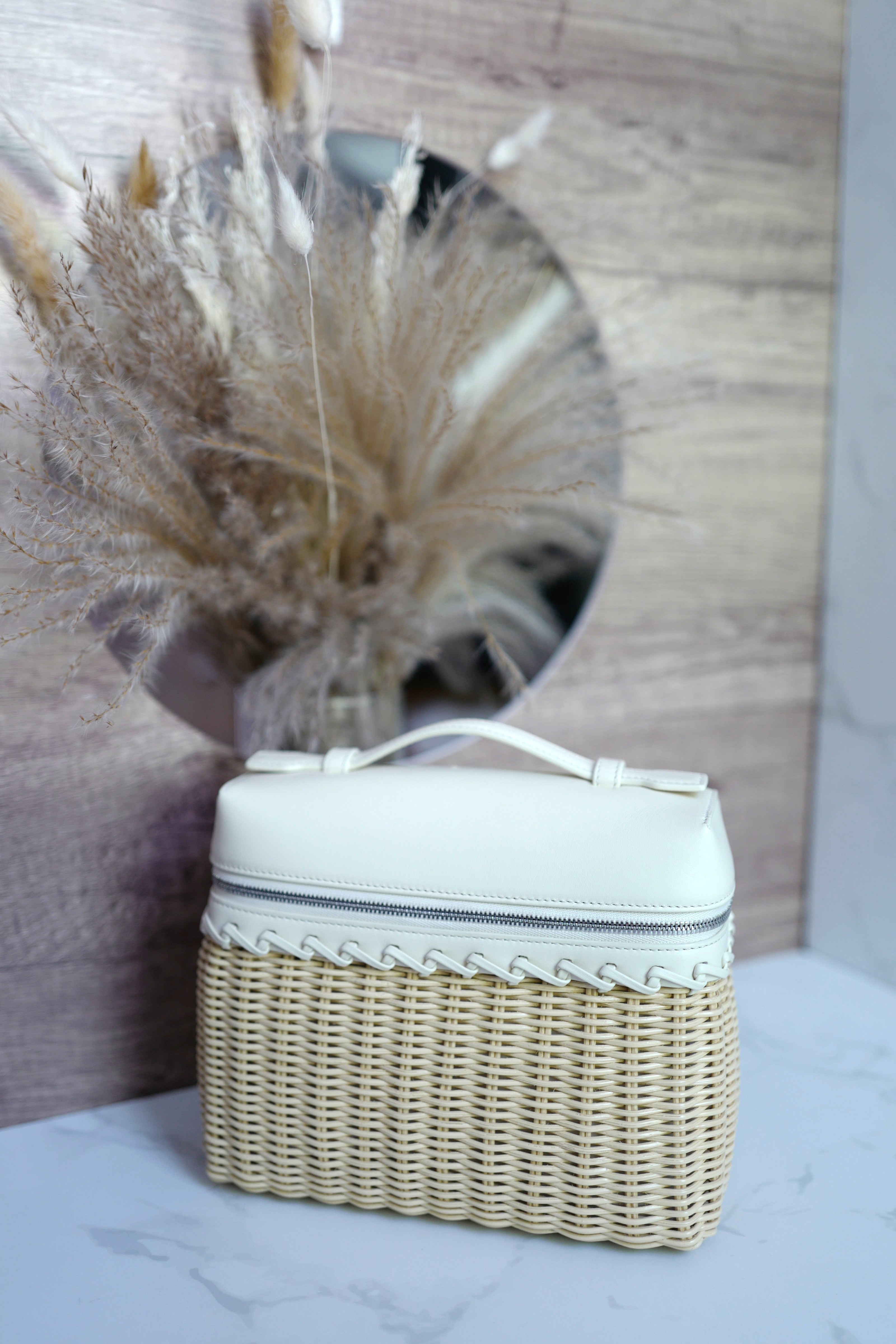 BNIB Loro Piana Extra Pocket L19 North-South Wicker Bag With Crossbody Strap