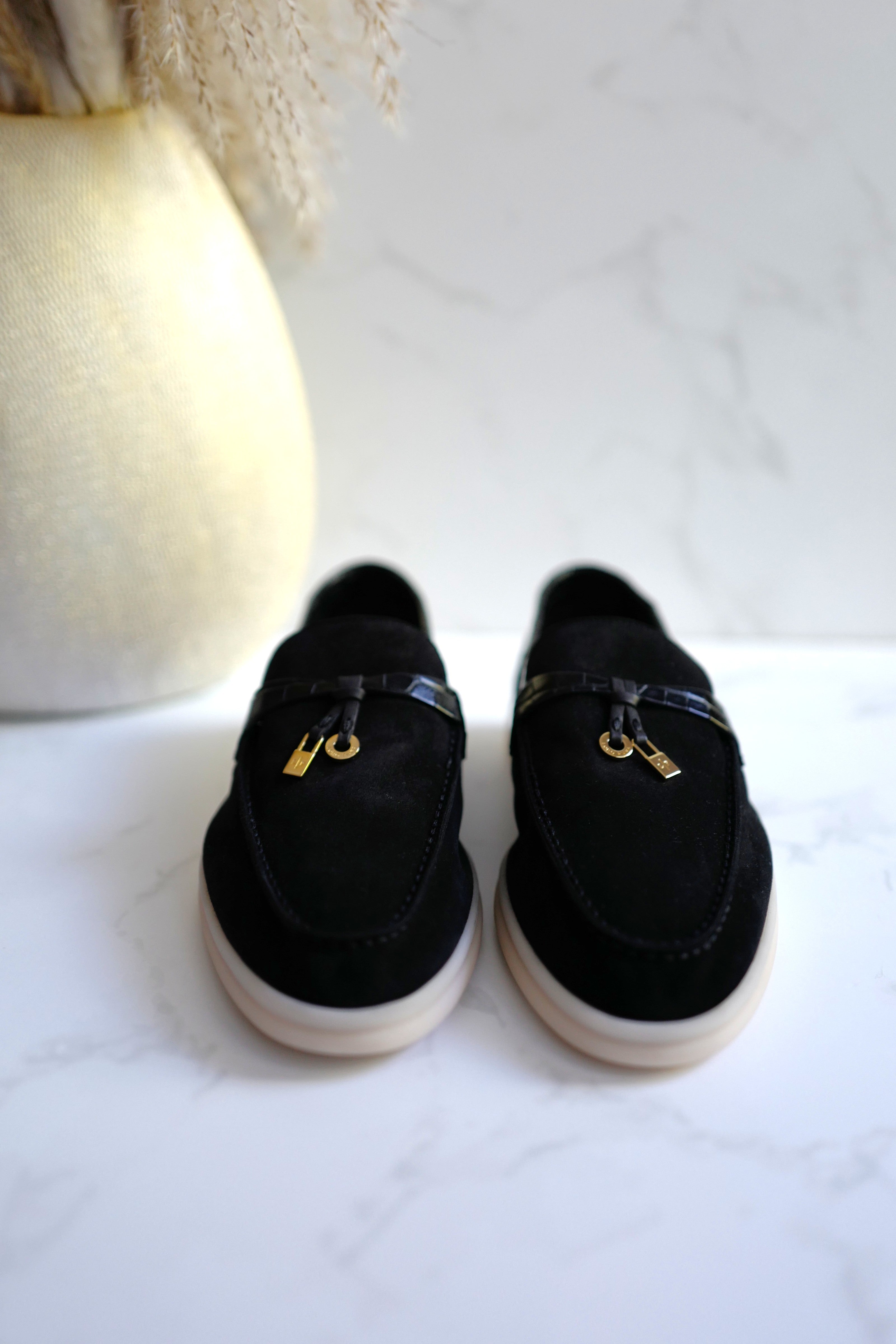 BNIB Loro Piana Summer Charms Walk Loafers In Black Suede Size 37