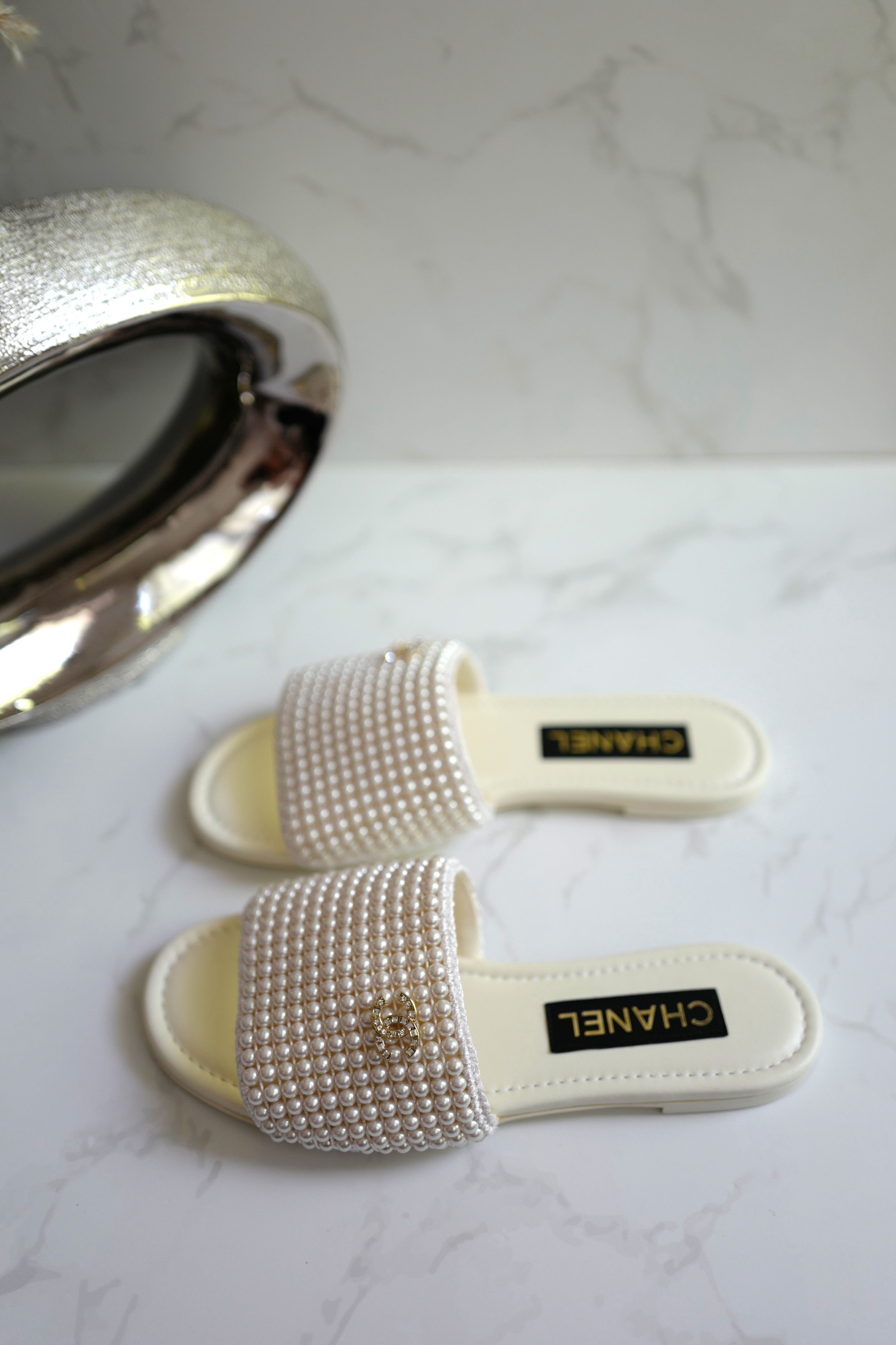 BNIB Chanel Spring Summer Collection 25S Mules Flat With Pearls - Size 38