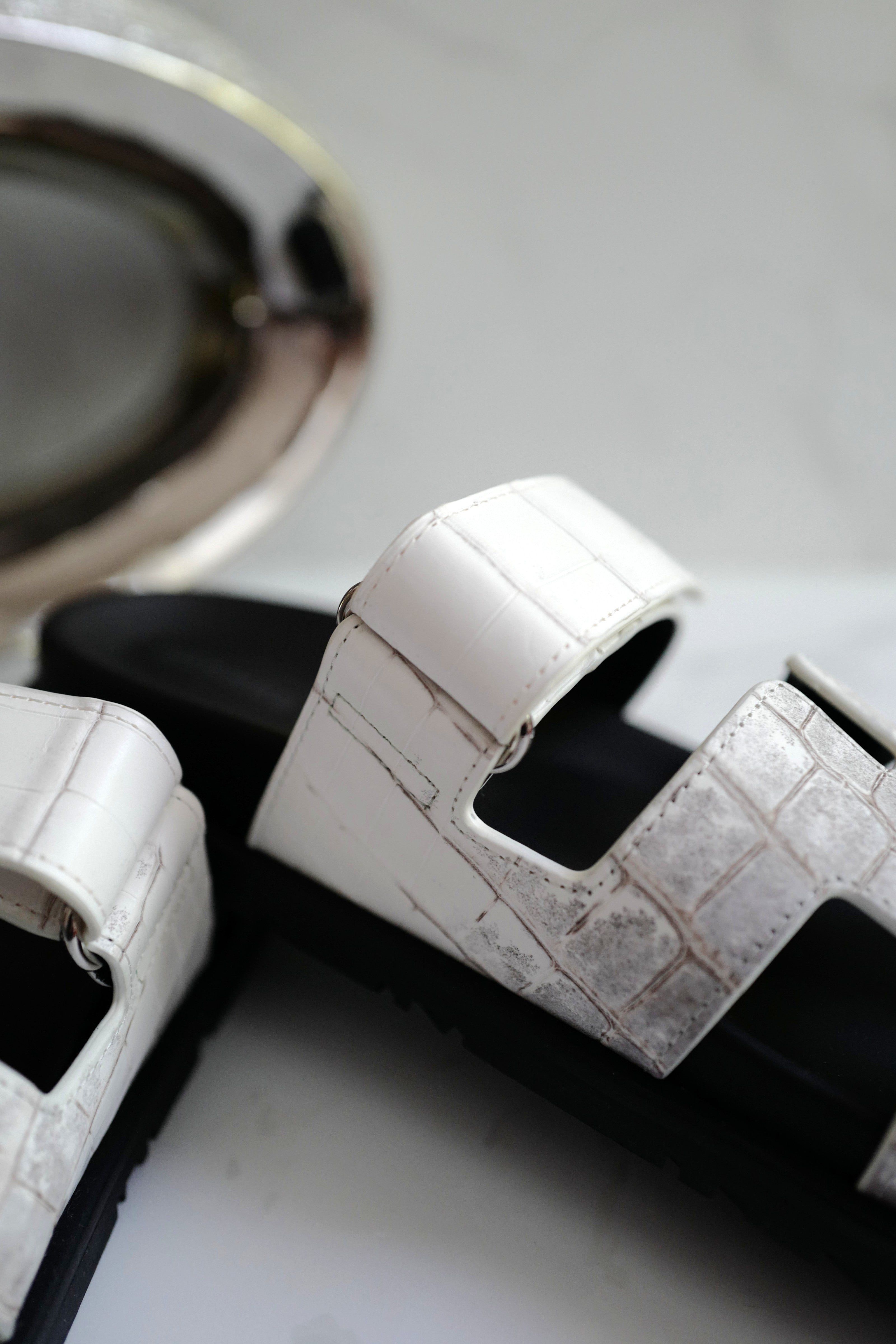 BNIB HERMÈS Chypre Sandals White Niloticus Crocodile Himalaya - Size 38