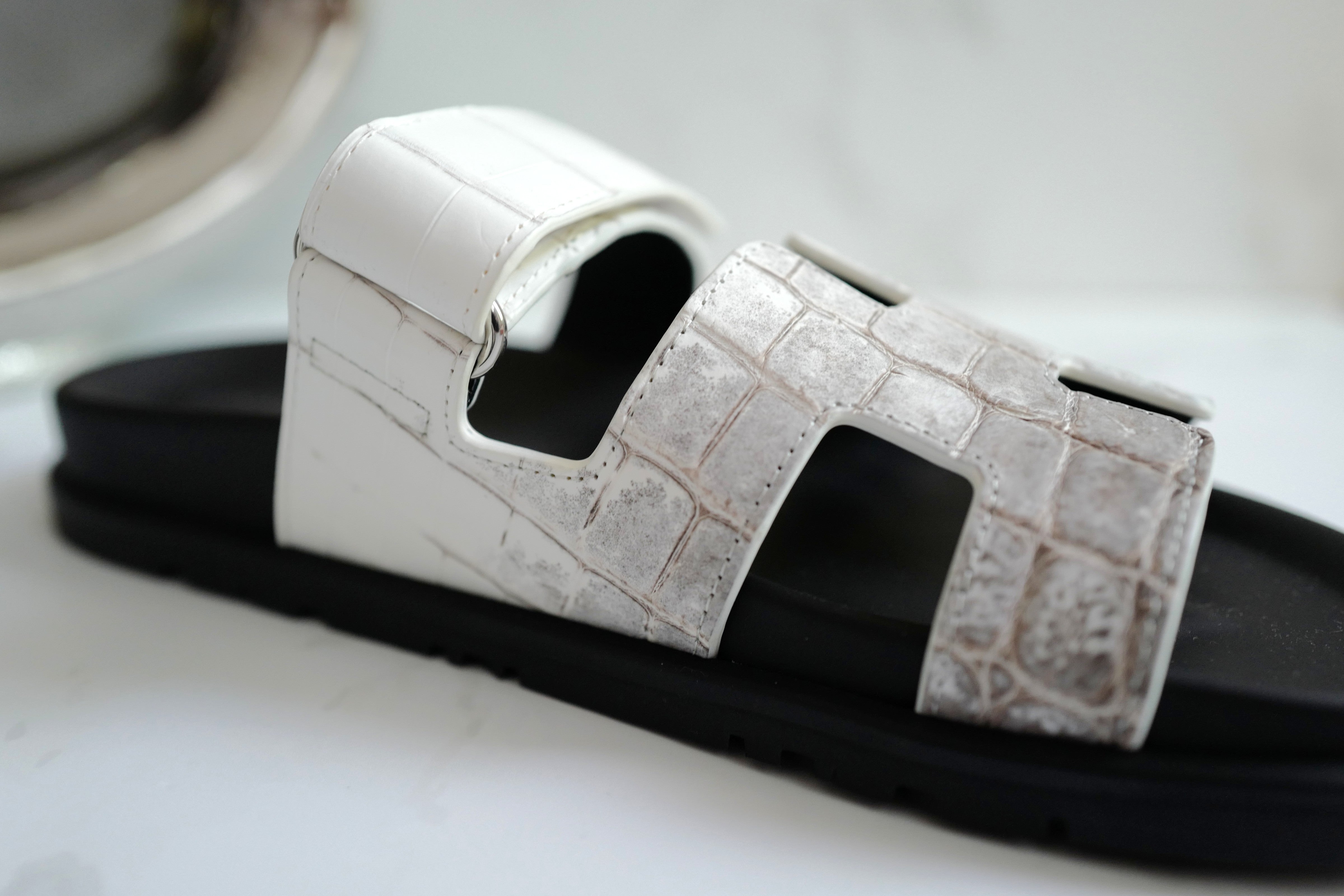 BNIB HERMÈS Chypre Sandals White Niloticus Crocodile Himalaya - Size 38