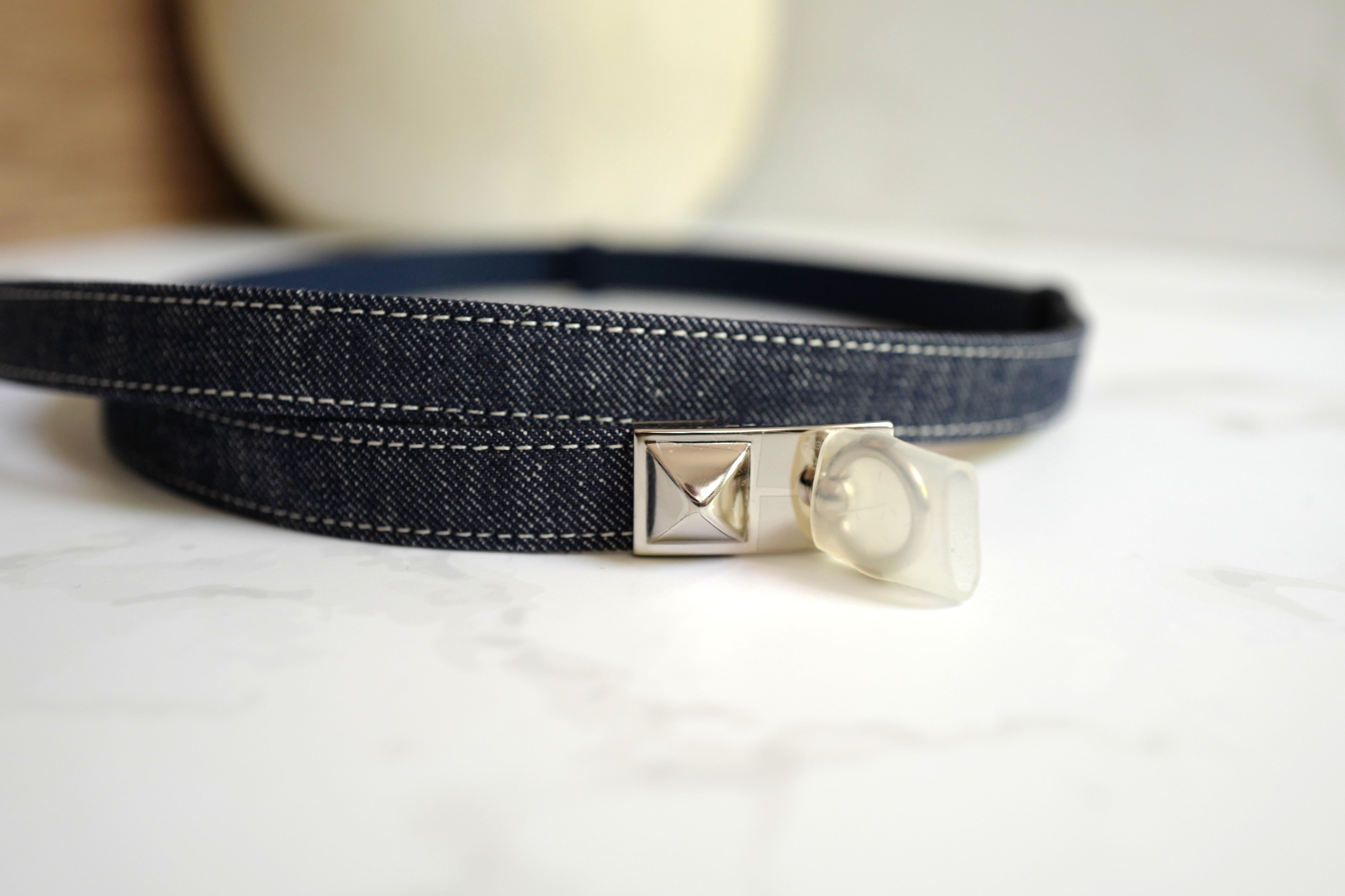 Brand New Hermès Rivale Jean 18 Belt in Bleu Indigo / Blanc / Bleu Navy PHW