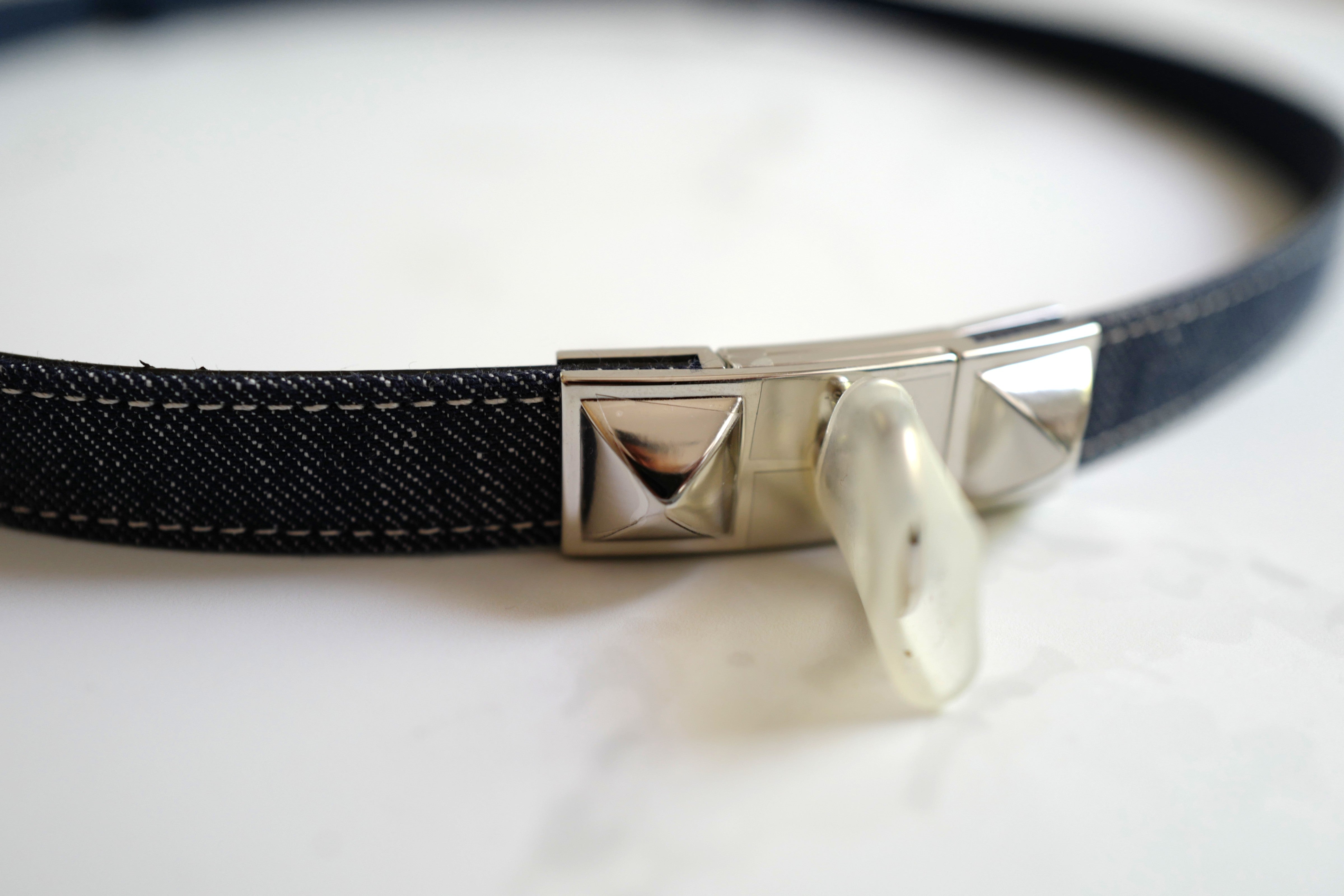 Brand New Hermès Rivale Jean 18 Belt in Bleu Indigo / Blanc / Bleu Navy PHW