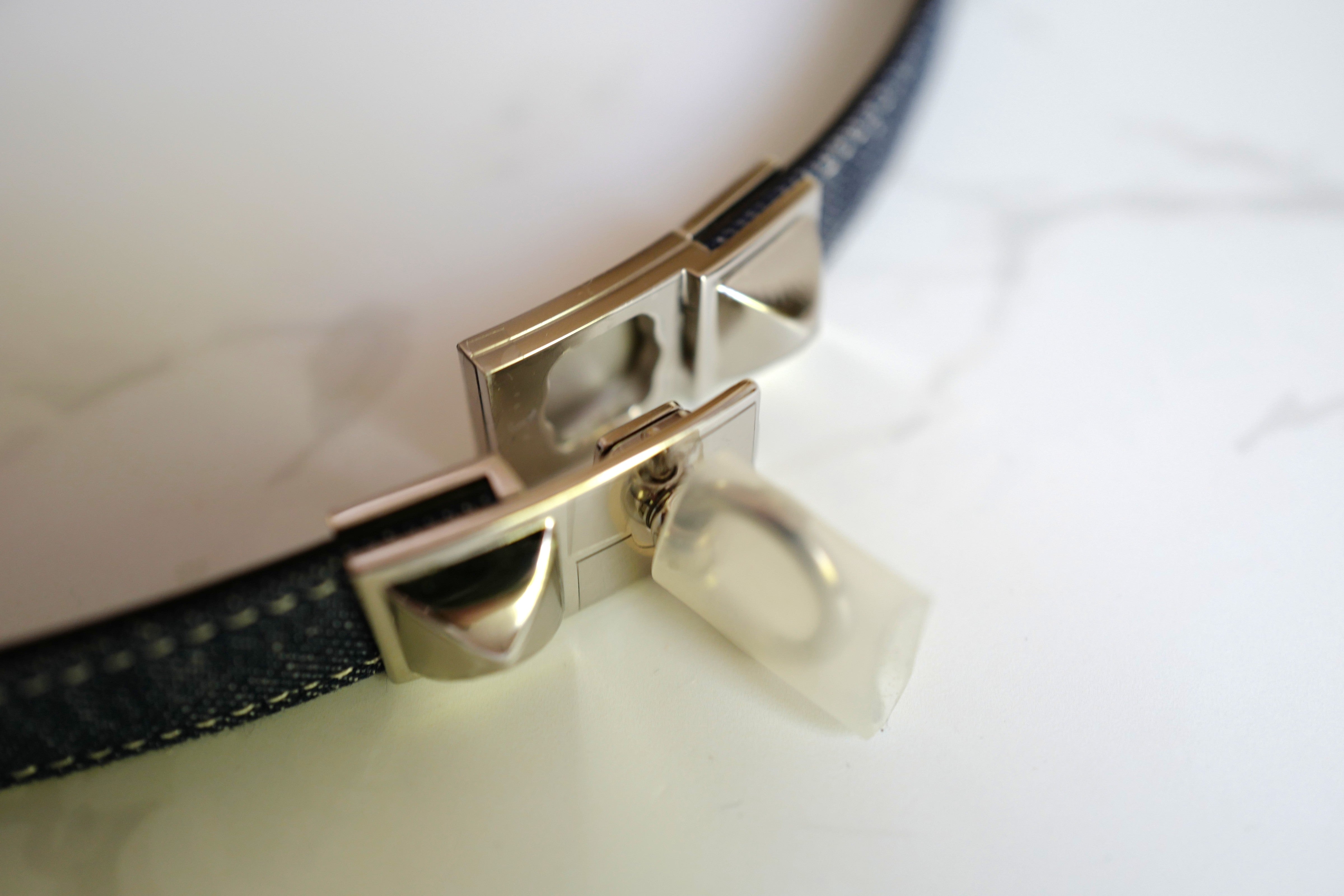 Brand New Hermès Rivale Jean 18 Belt in Bleu Indigo / Blanc / Bleu Navy PHW