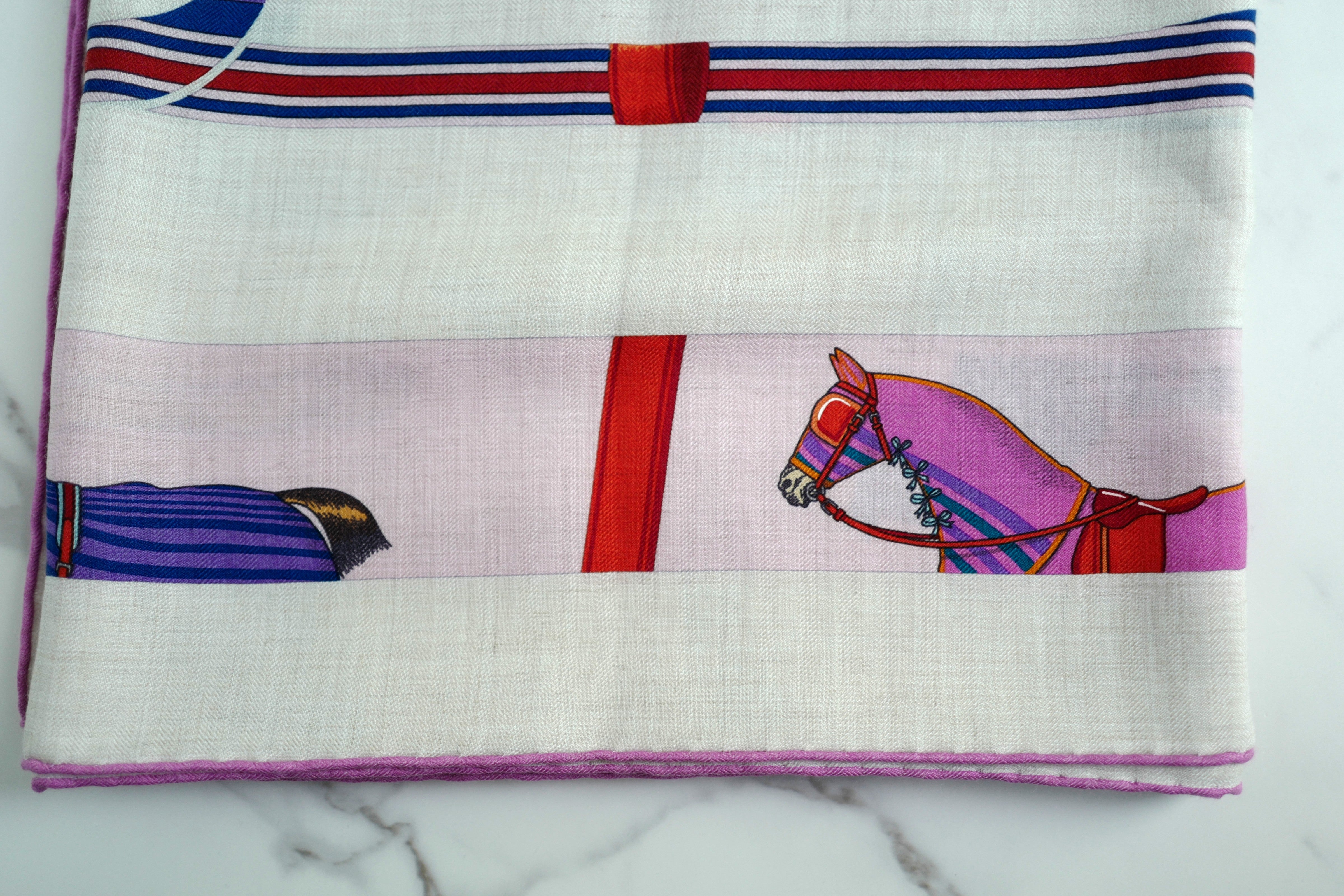 NEW Hermès Eperon d'Or et Tenues de Jour Shawl 140 in Naturel / Rose / Bleu