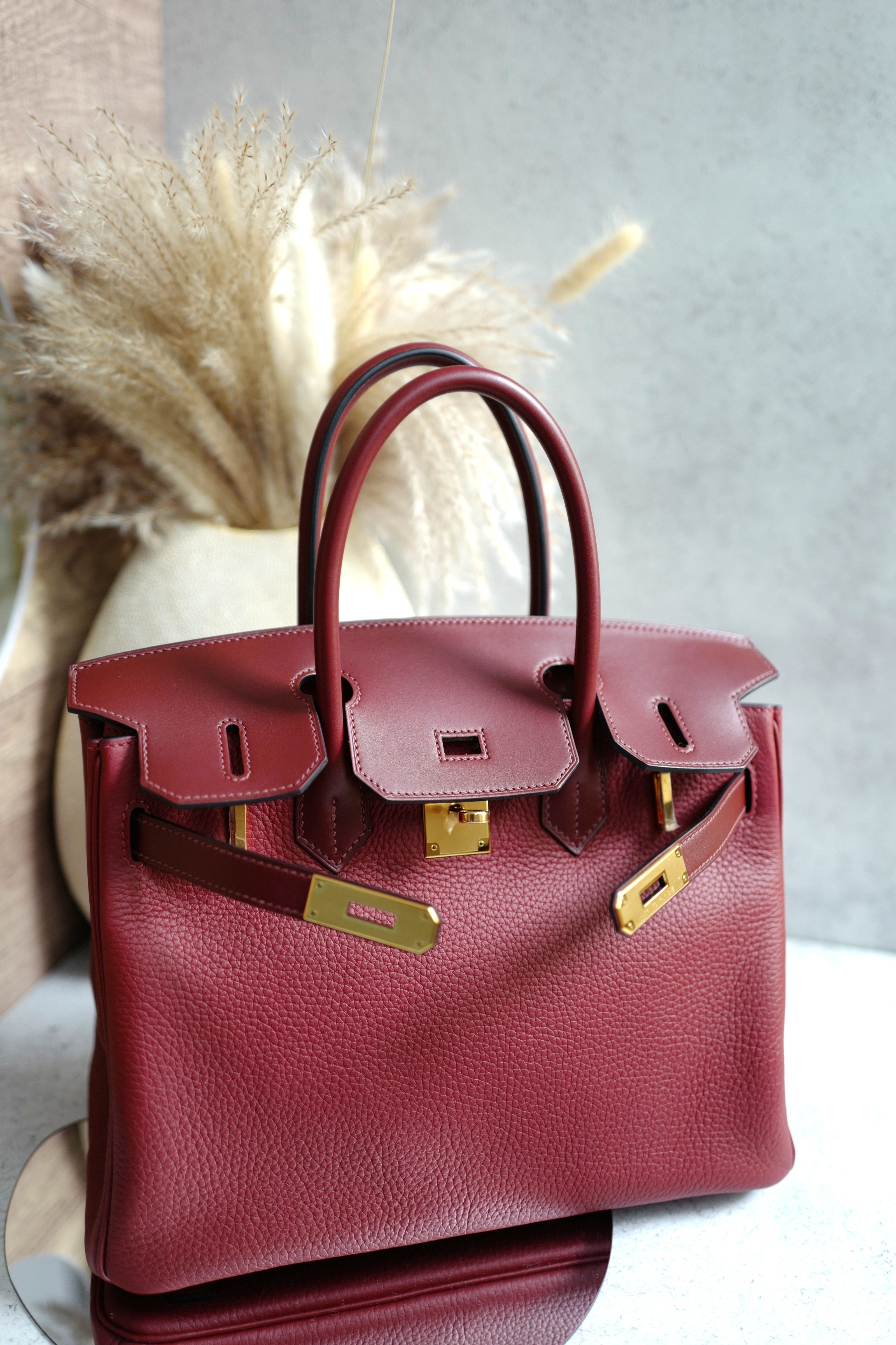NEW Hermes Birkin 30 Touch Rouge H/Rose Azalea Clemence/Sombrero Gold HW #D 2021