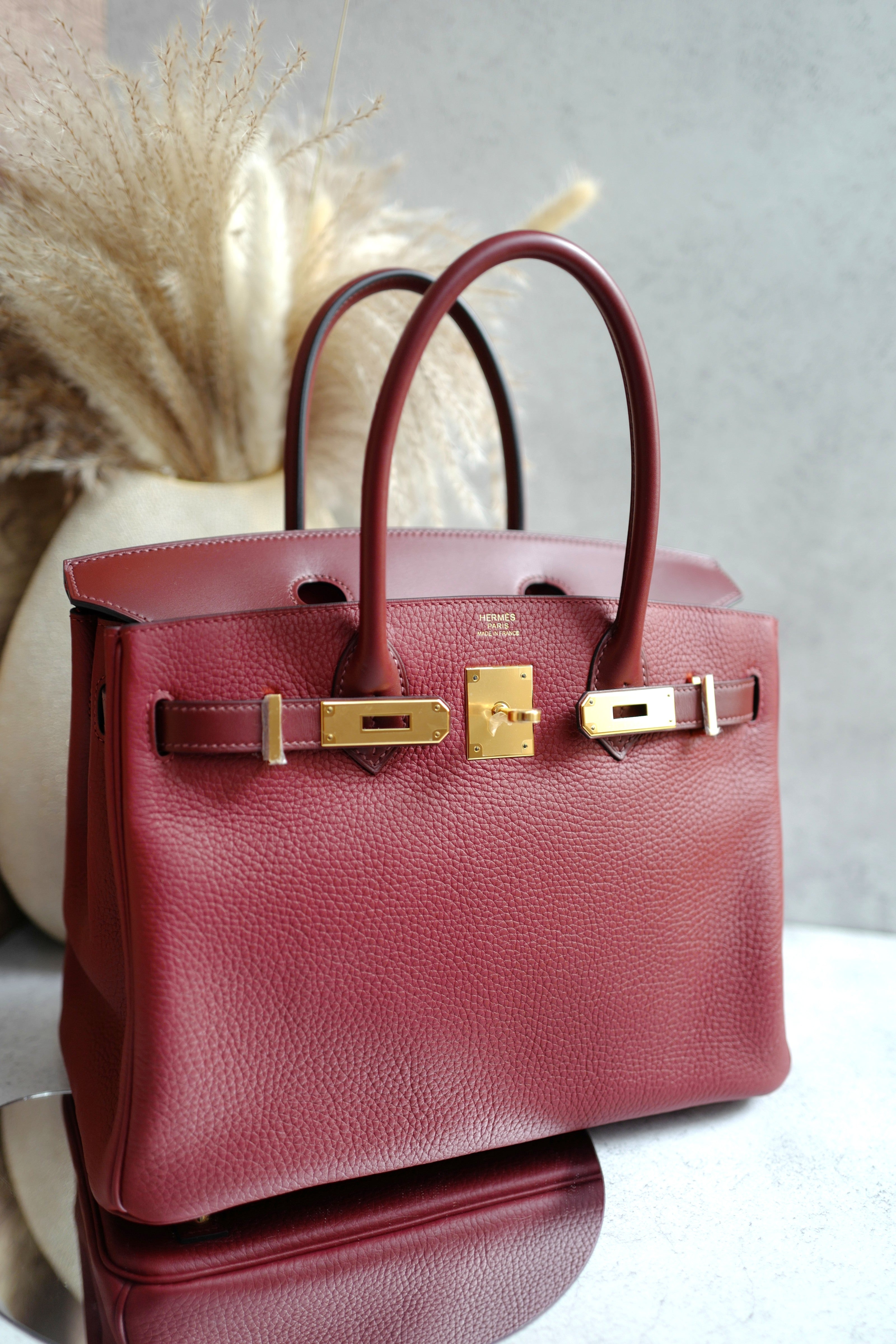 NEW Hermes Birkin 30 Touch Rouge H/Rose Azalea Clemence/Sombrero Gold HW #D 2021