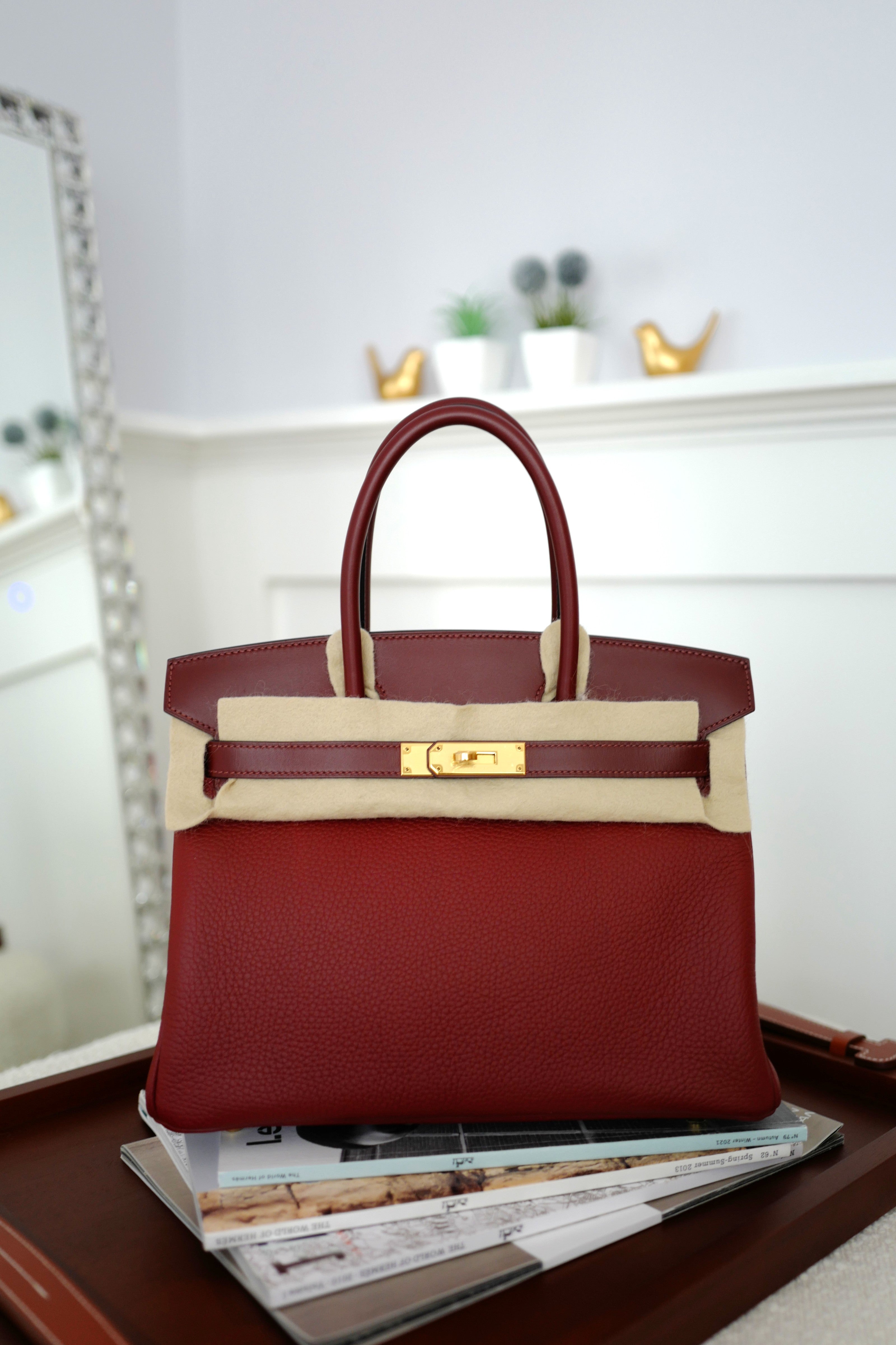 NEW Hermes Birkin 30 Touch Rouge H/Rose Azalea Clemence/Sombrero Gold HW #D 2021