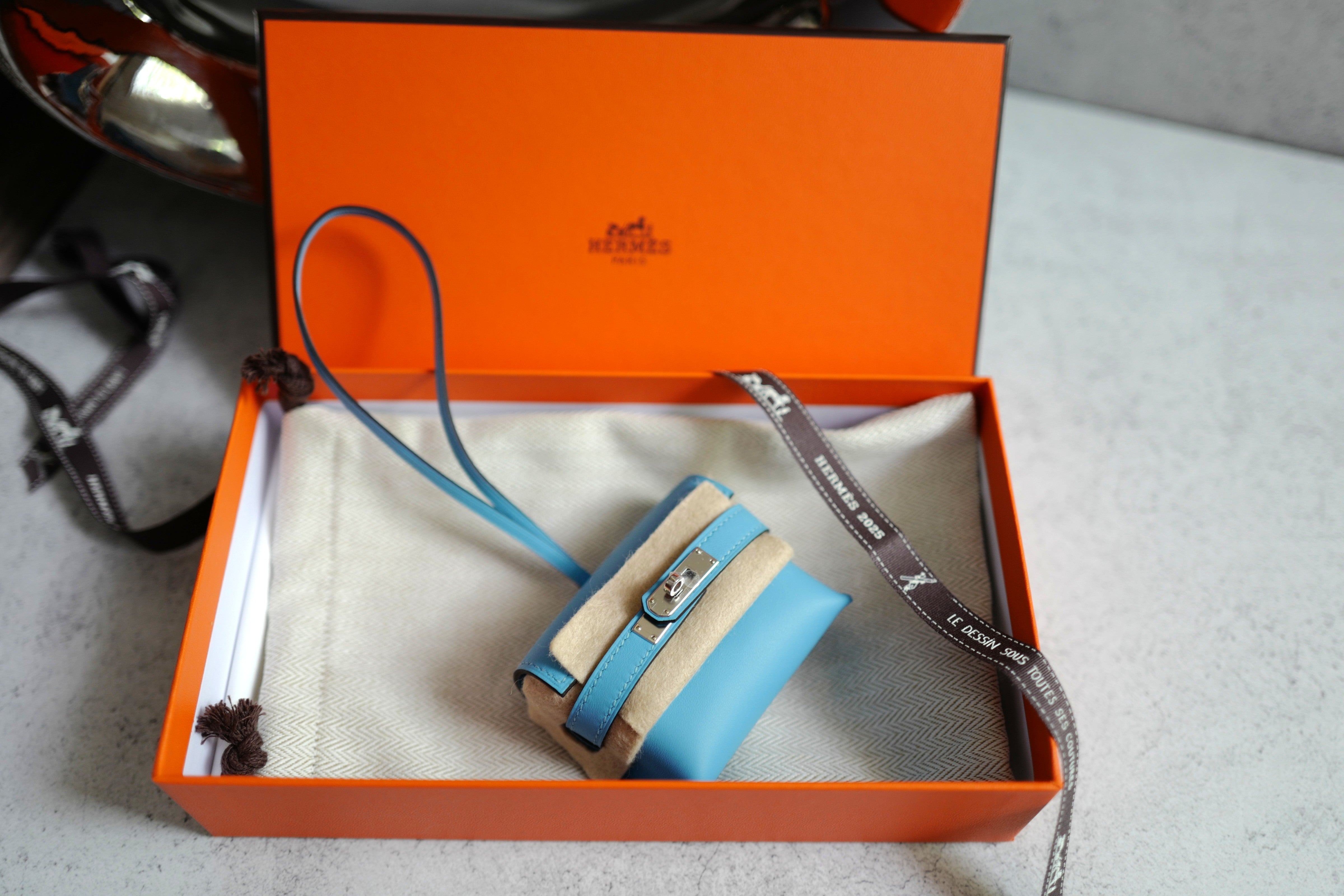BNIB Hermes Kelly Festival Bag Charm in Celeste NEW MICRO KELLY STYLE