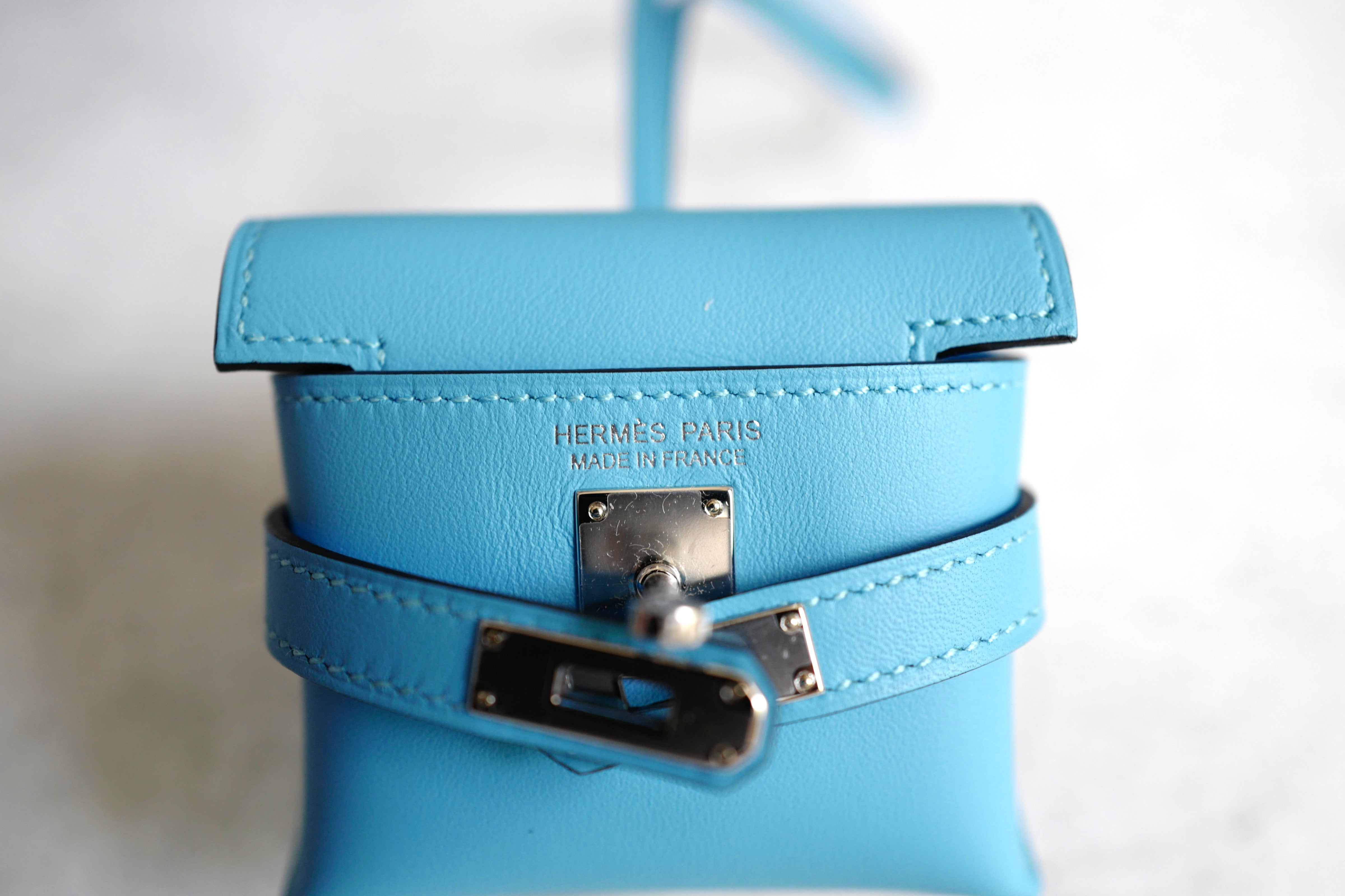 BNIB Hermes Kelly Festival Bag Charm in Celeste NEW MICRO KELLY STYLE