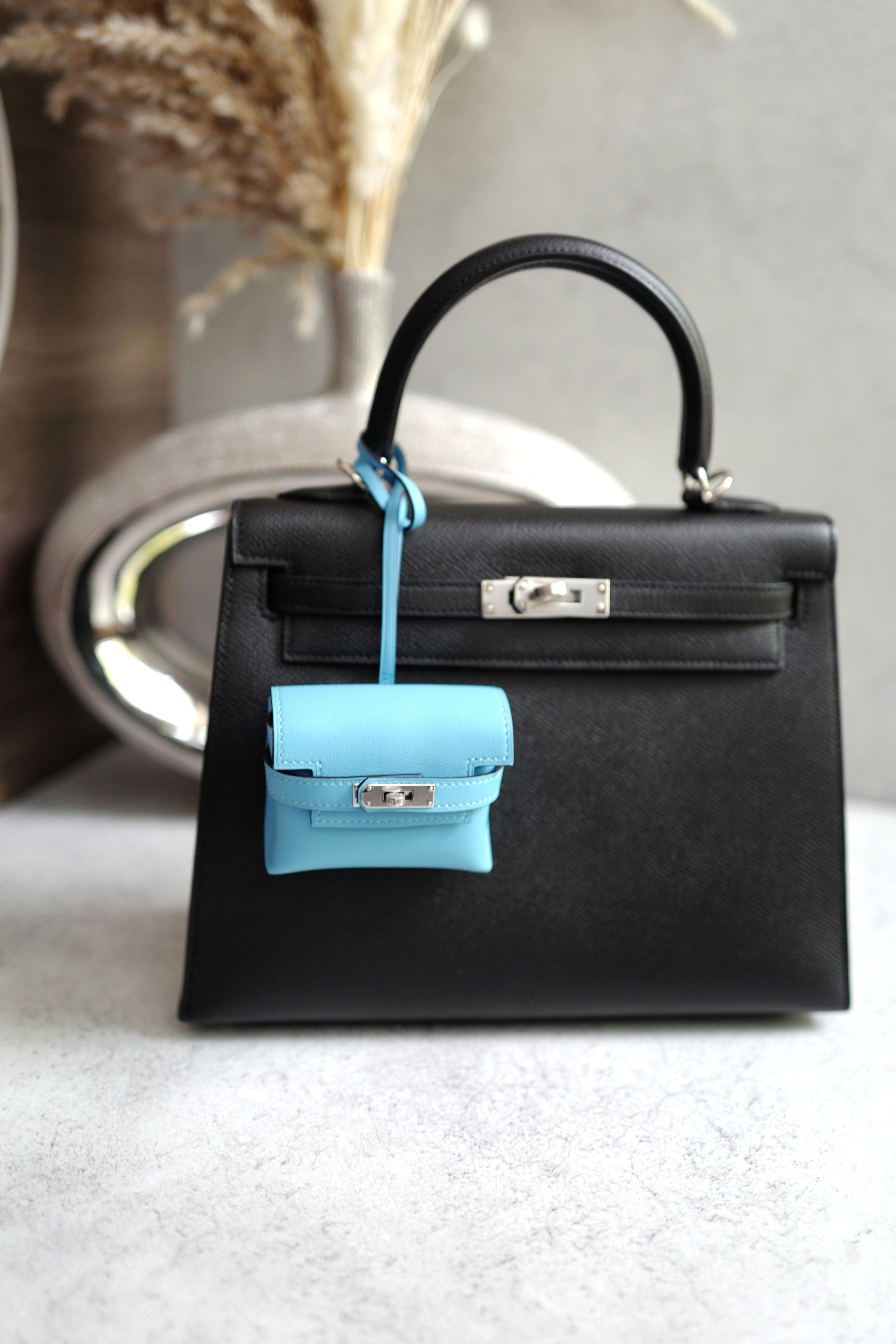 BNIB Hermes Kelly Festival Bag Charm in Celeste NEW MICRO KELLY STYLE