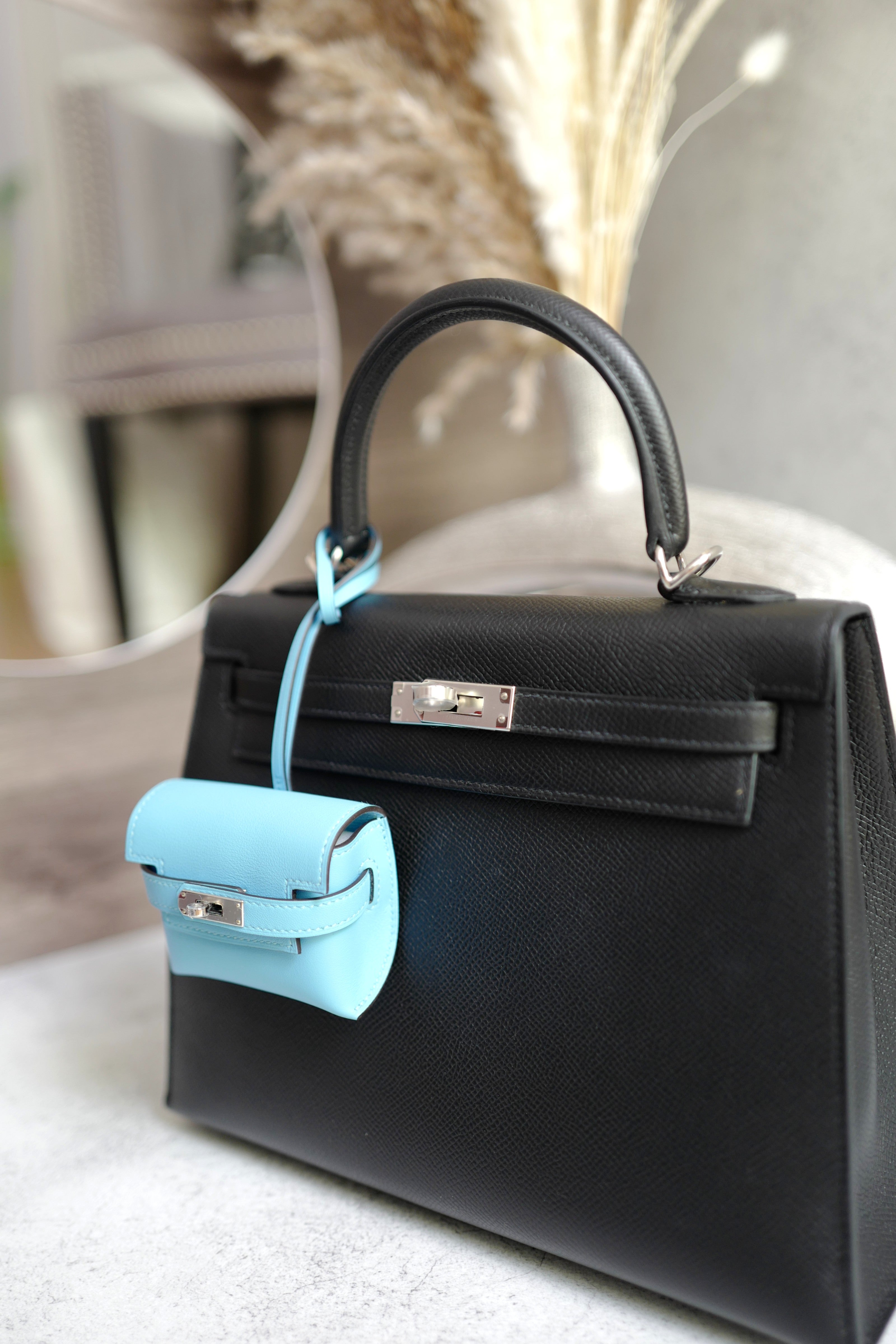 BNIB Hermes Kelly Festival Bag Charm in Celeste NEW MICRO KELLY STYLE