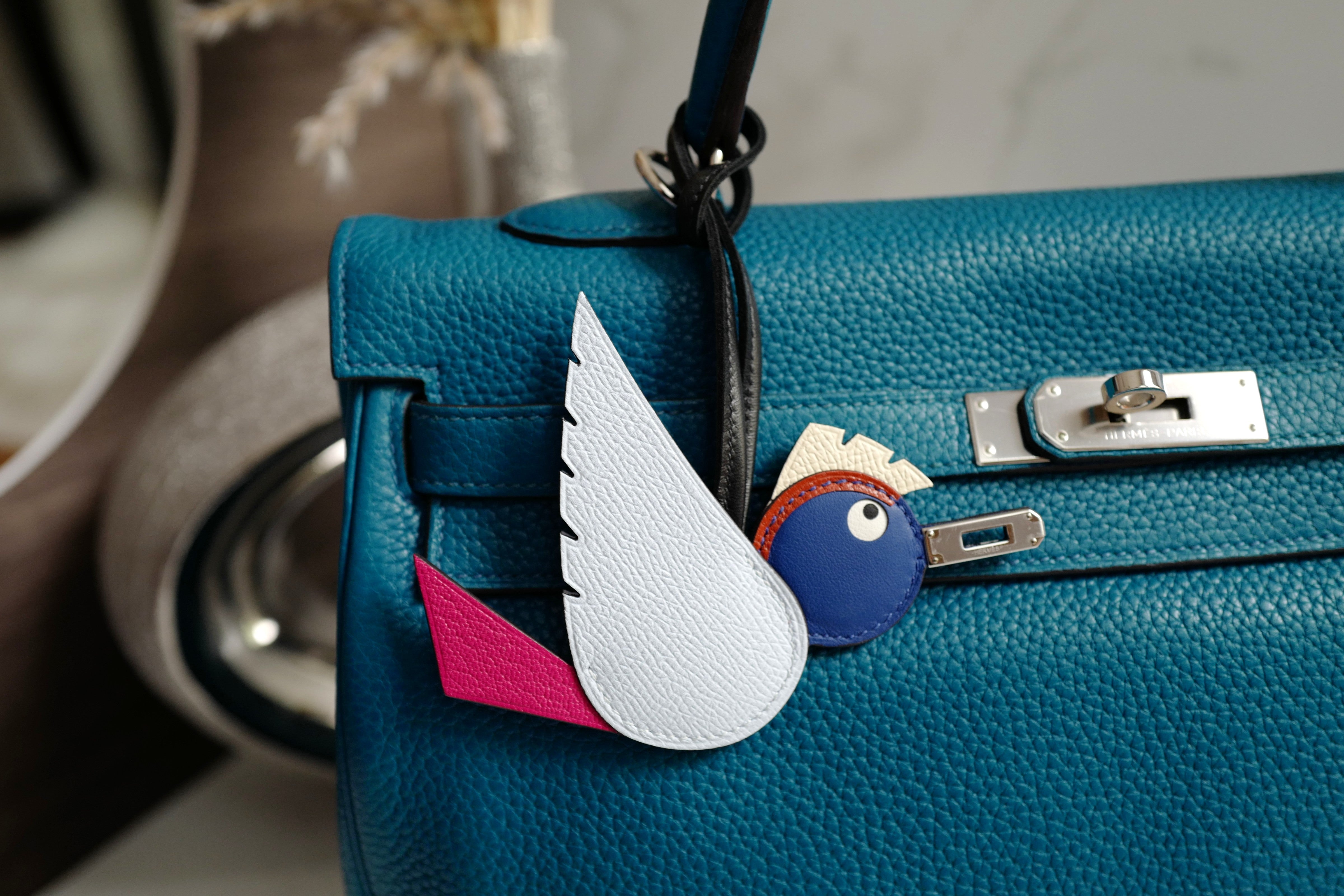 NEW Hermes Birdy Charm in Bleu Brume/Rose Mexico/Bleu Royal