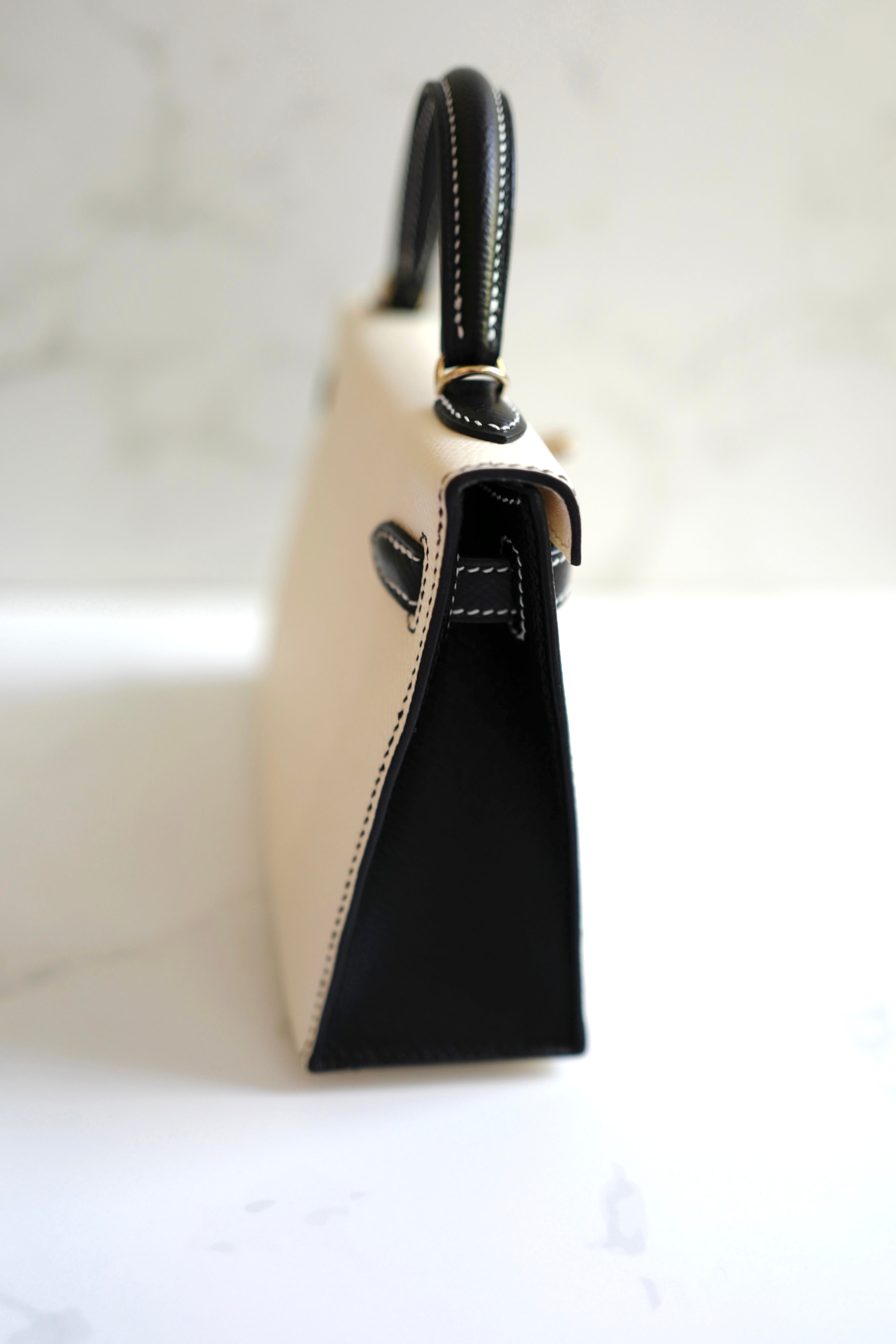 New Hermes Mini kelly 20 HSS Craie/Noir Black Epsom