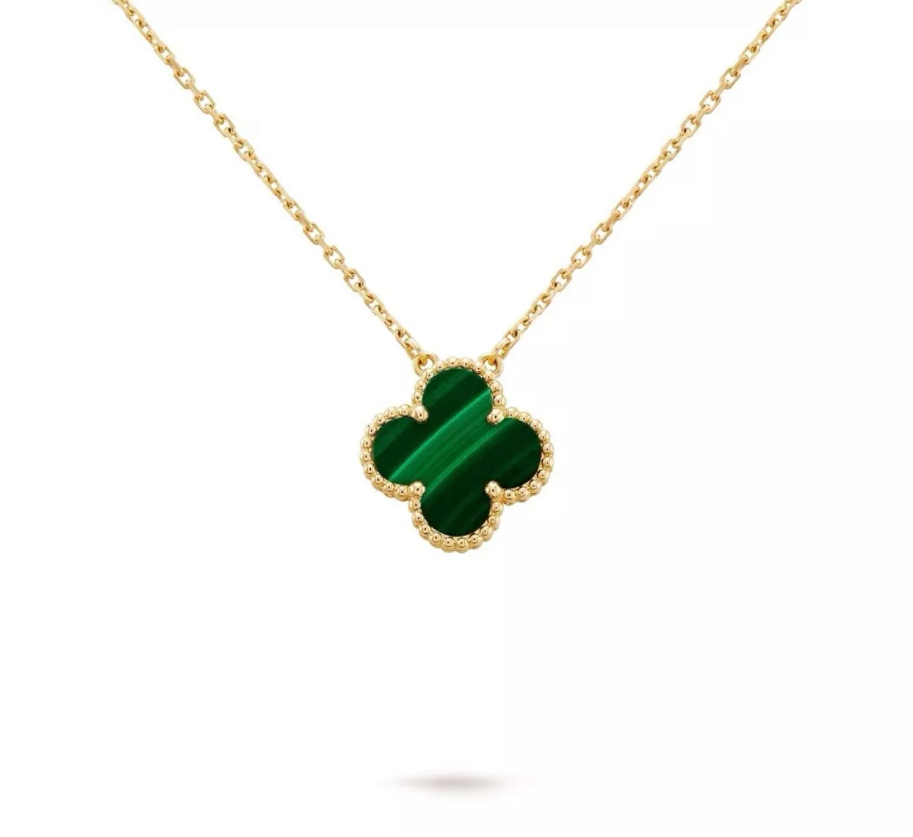 BNIB Van Cleef & Arpels Alhambra Malachite Pendant Necklace in 18K Yellow Gold