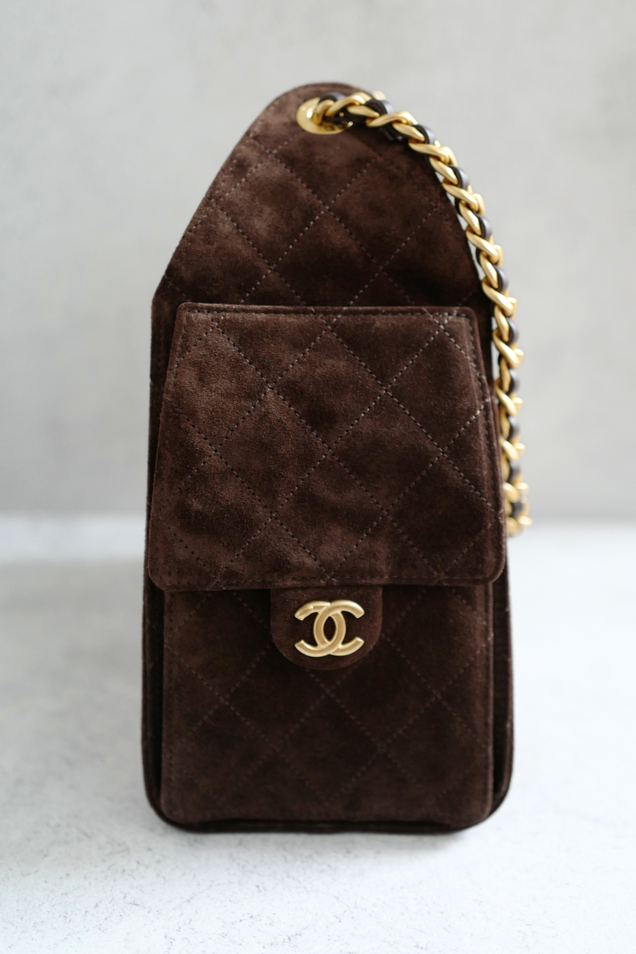 Chanel 25K Small Hobo Bag Dark Brown Suede with Gold Hardware