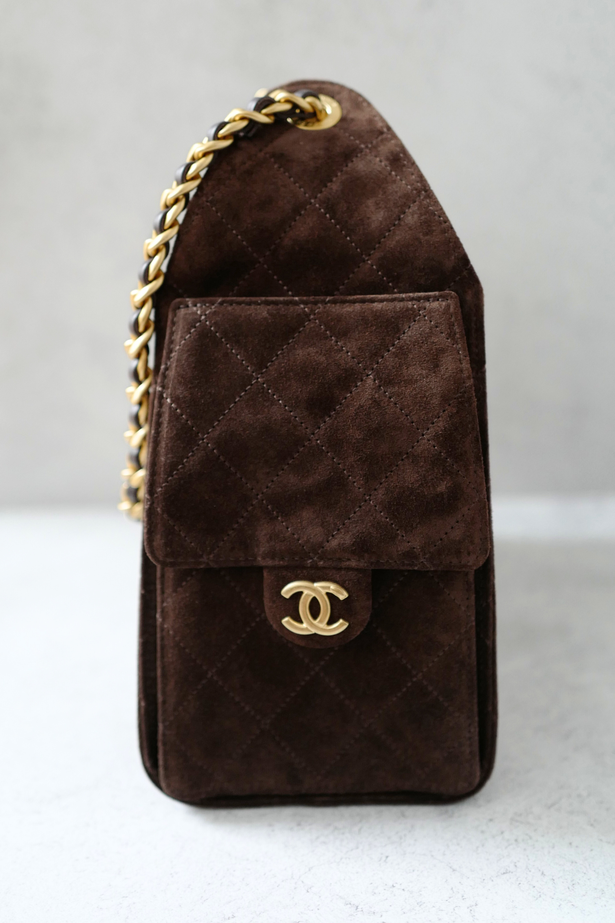 Chanel 25K Small Hobo Bag Dark Brown Suede with Gold Hardware