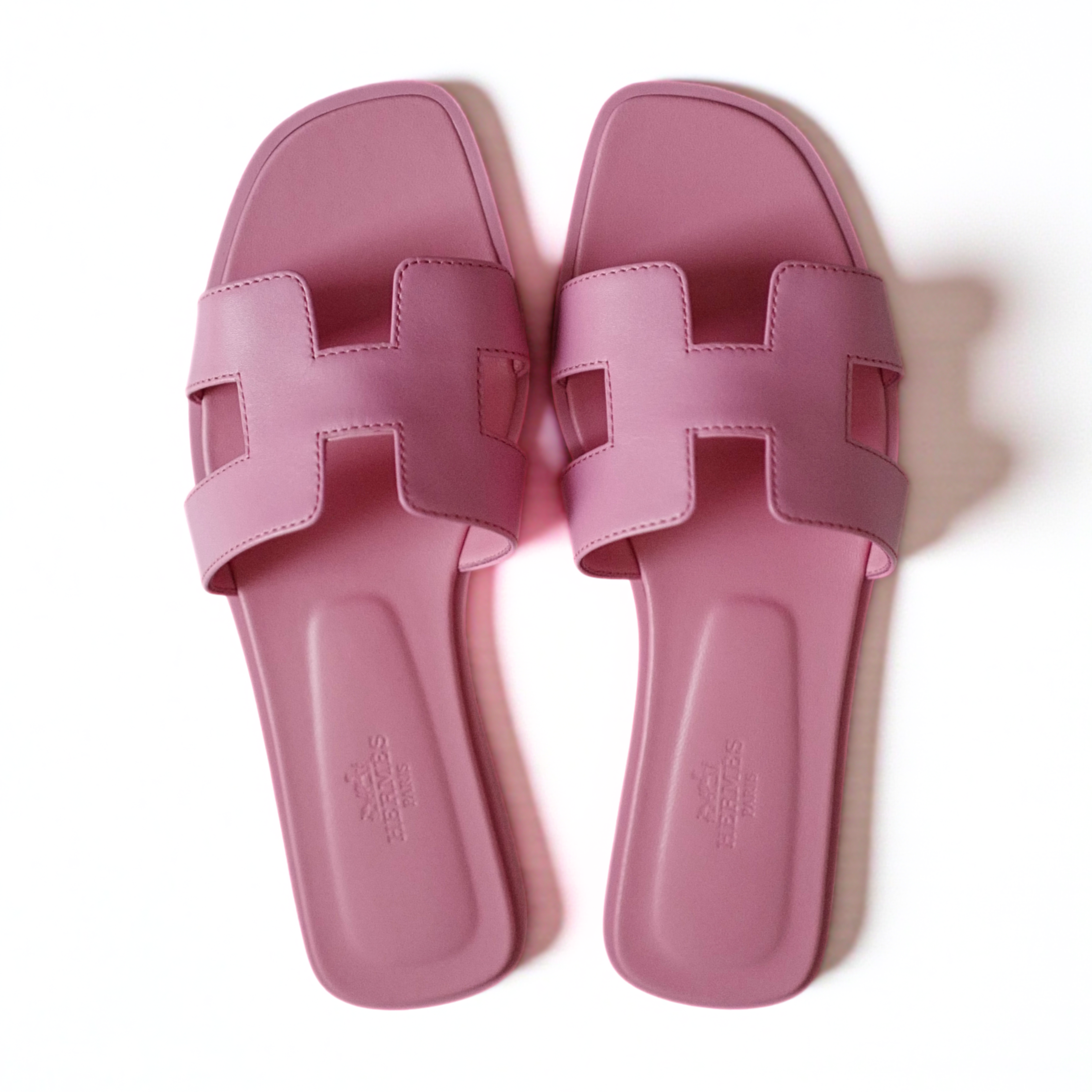 NEW Hermès Oran Sandals Rose Bonbon Pink Calfskin Leather Size 38