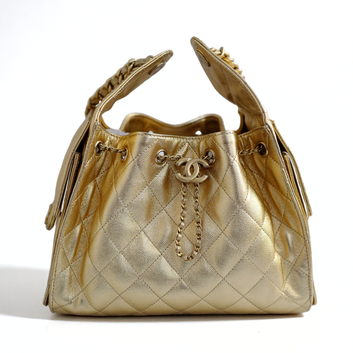 BNIB Chanel 26C Small Hobo Gold Metallic Grained Calfskin with Gold Ha