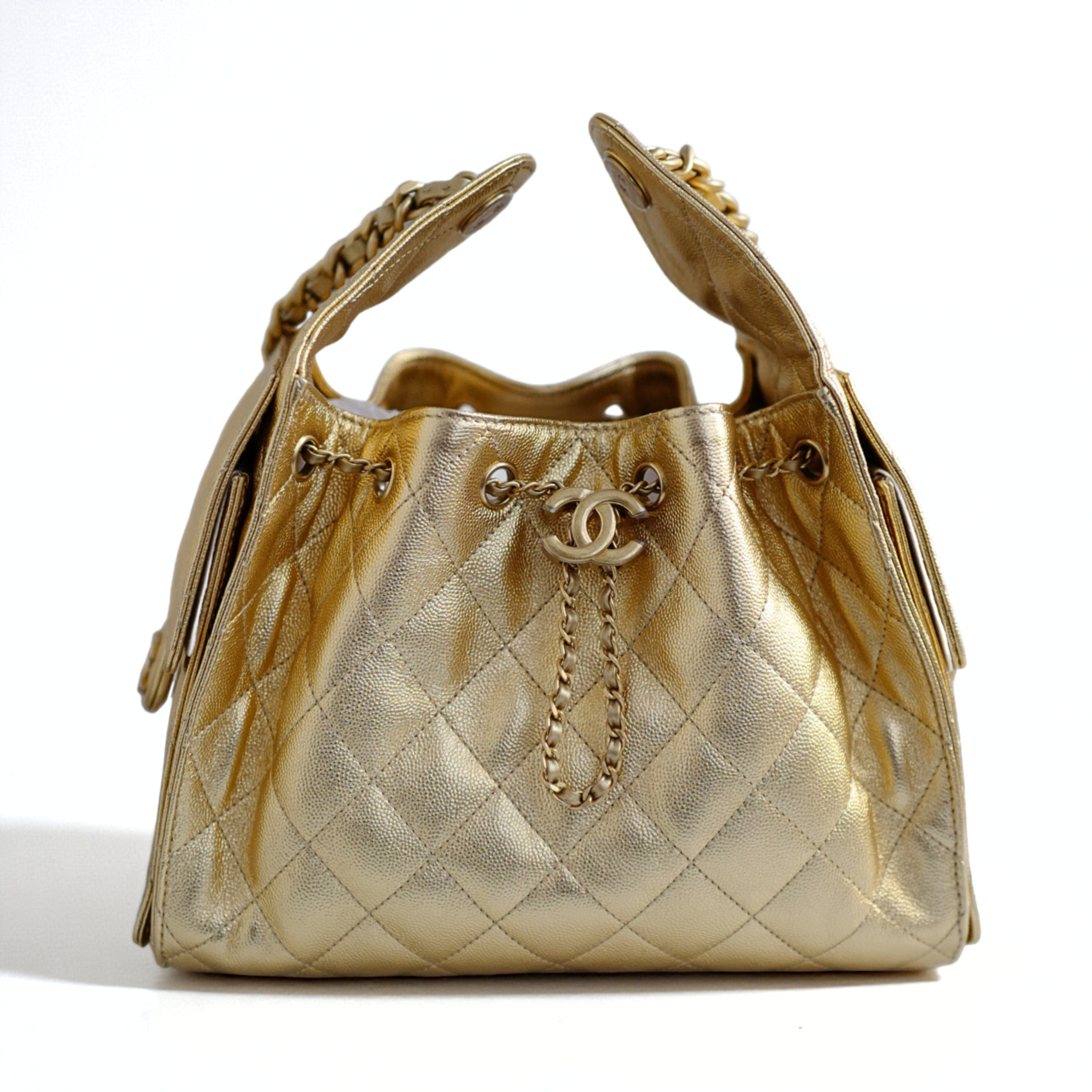 BNIB Chanel 26C Small Hobo Gold Metallic Grained Calfskin with Gold Hardware