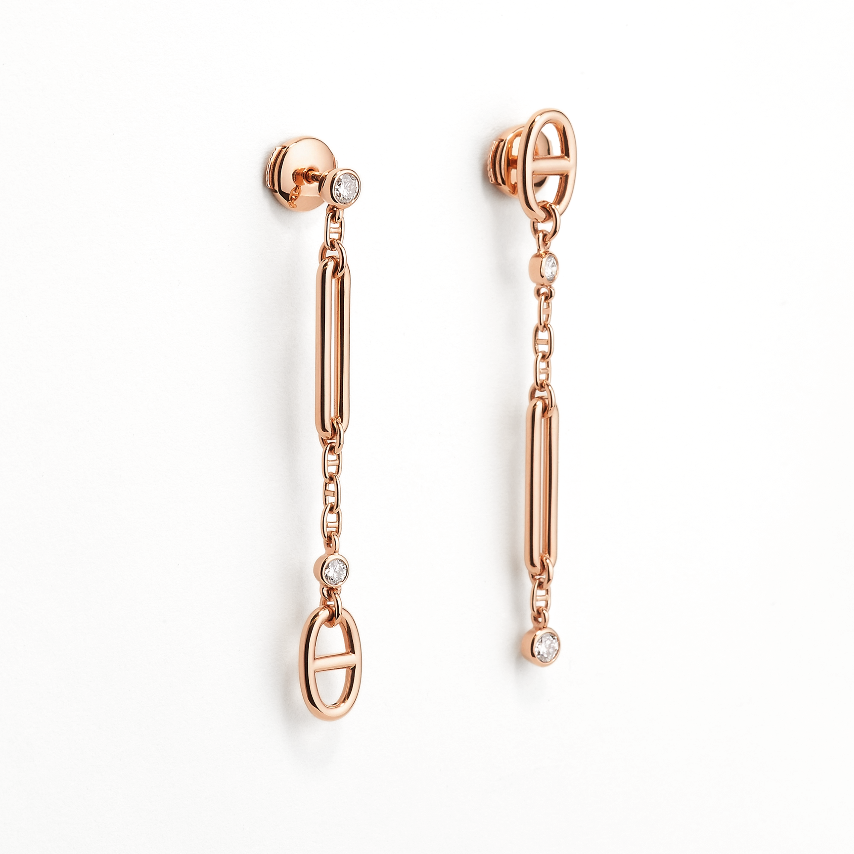 Hermès Chaîne d’Ancre Chaos Earrings Rose Gold with Diamonds