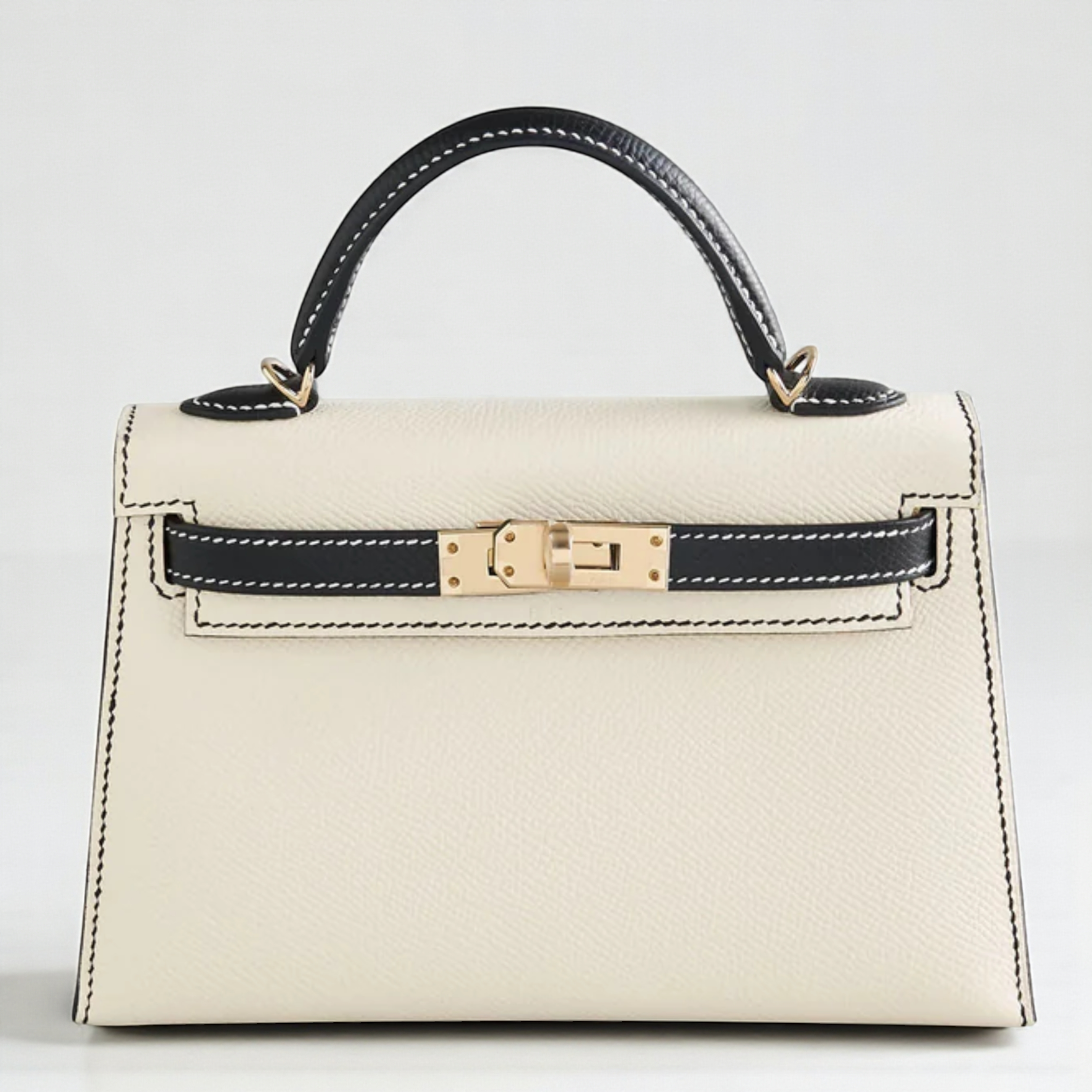 New Hermes Mini kelly 20 HSS Craie/Noir Black Epsom Permabrass HW 2023 Complete