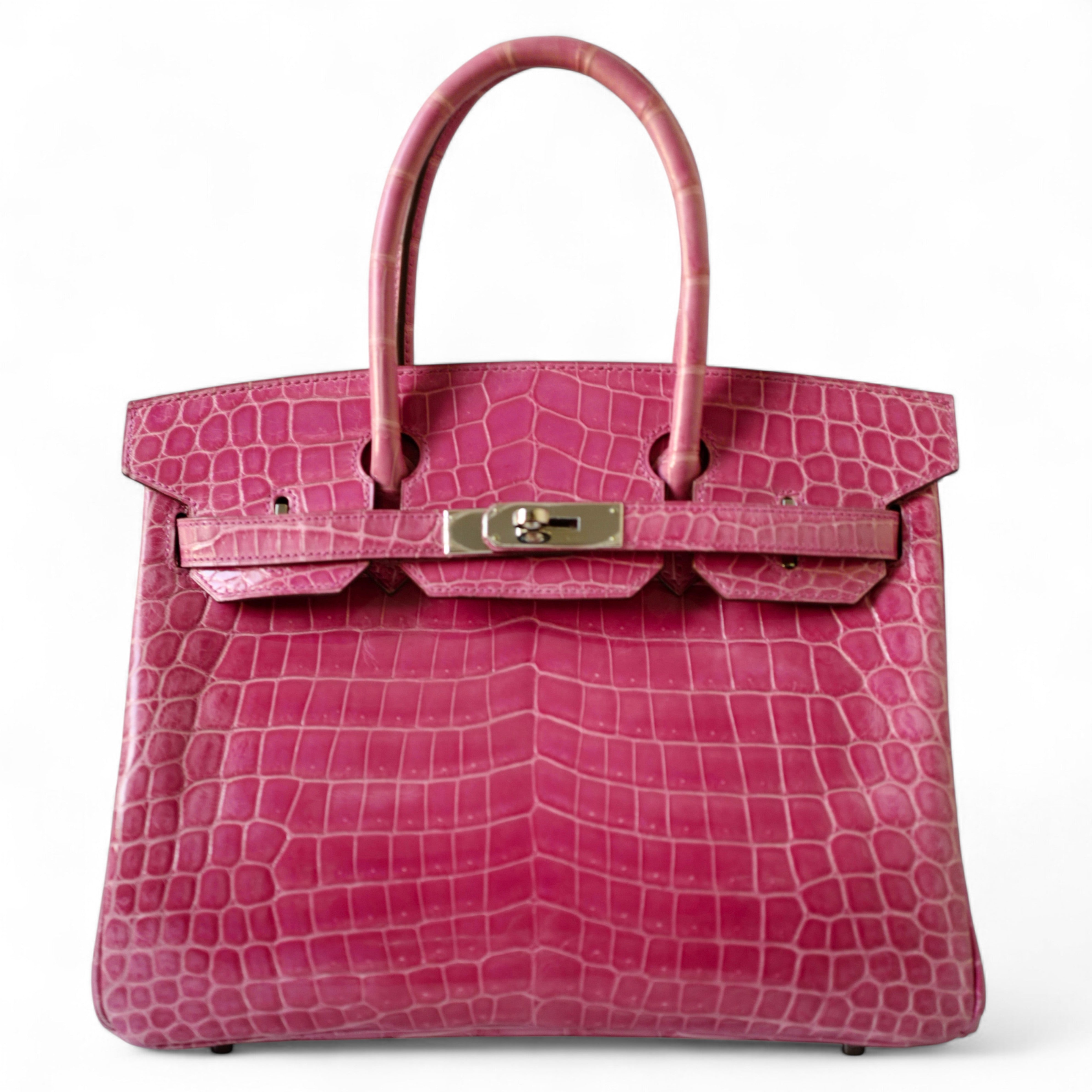 Hermes Birkin 30 Rose Pink Tyrien Shiny Niloticus P Stamp 2012 PHW Complete