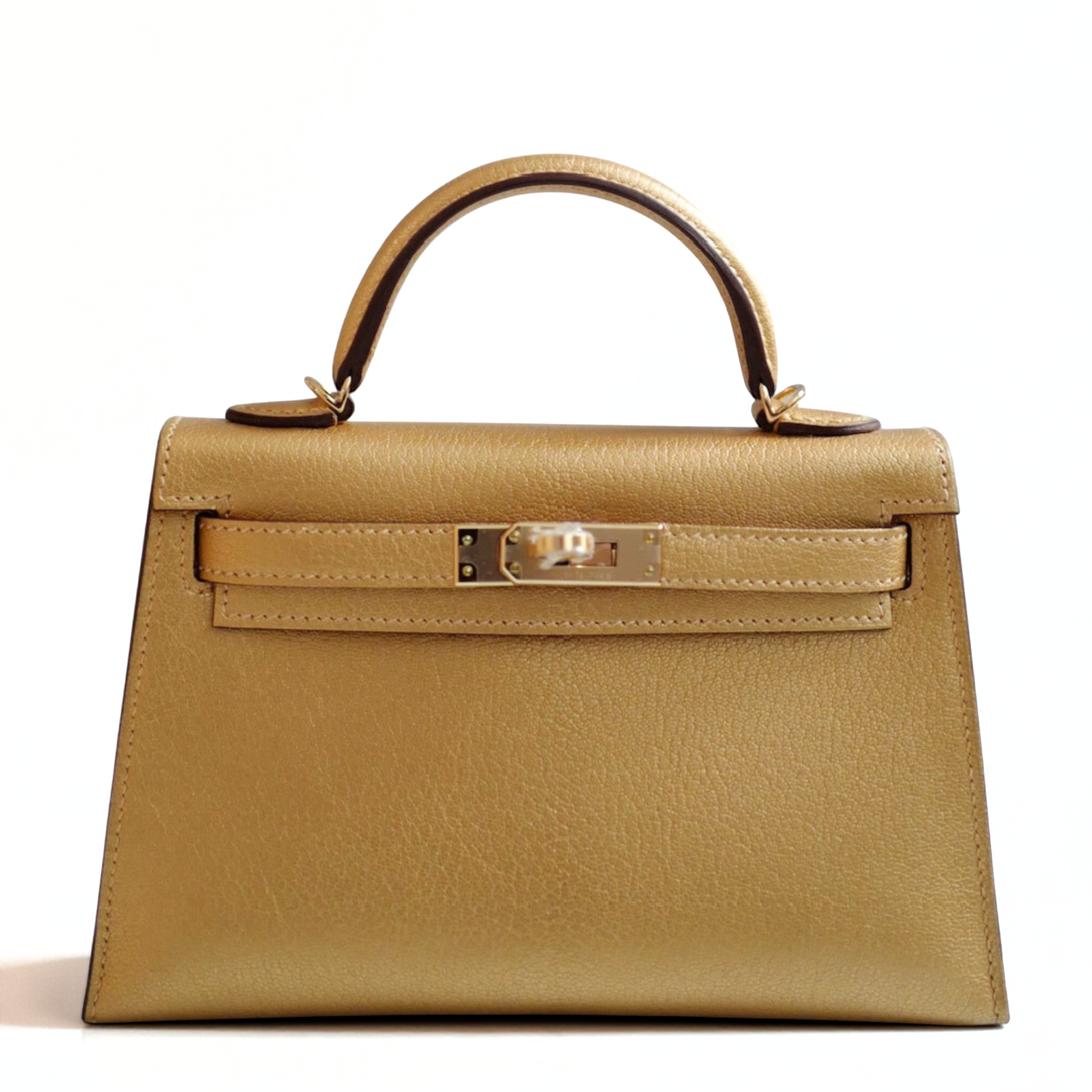 Hermès Mini Kelly Dore Metallic Gold Chèvre Olympic 2024 Champagne HW NEW